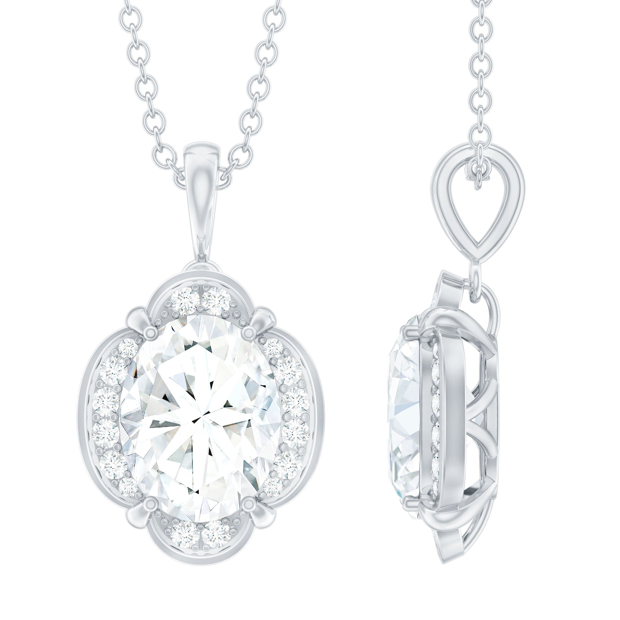 Moissanite Art Deco Necklace with Silver Chain D-VS1 92.5 Sterling Silver - Rosec Jewels
