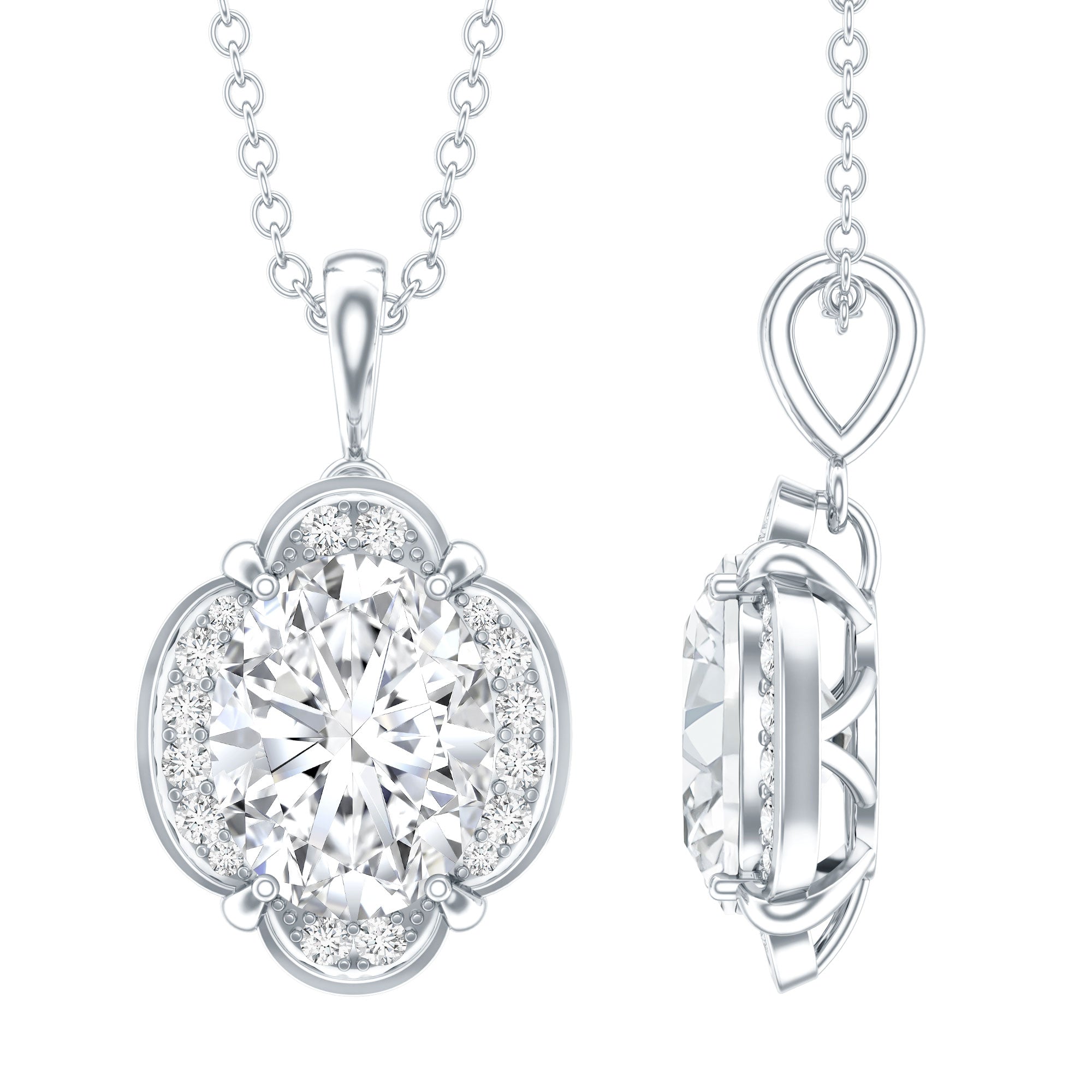 Moissanite Art Deco Necklace with Silver Chain D-VS1 92.5 Sterling Silver - Rosec Jewels