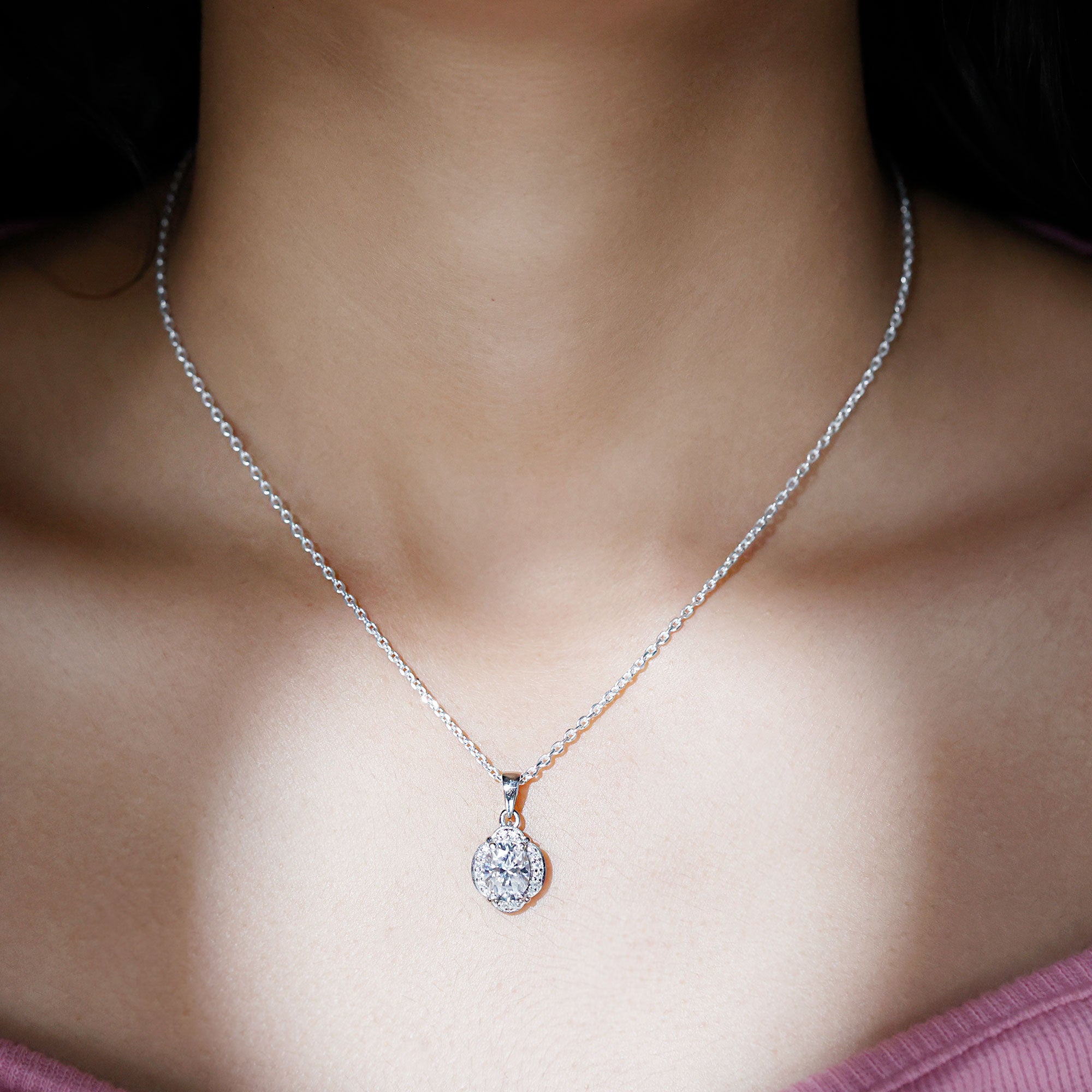 Moissanite Art Deco Necklace with Silver Chain D-VS1 92.5 Sterling Silver - Rosec Jewels