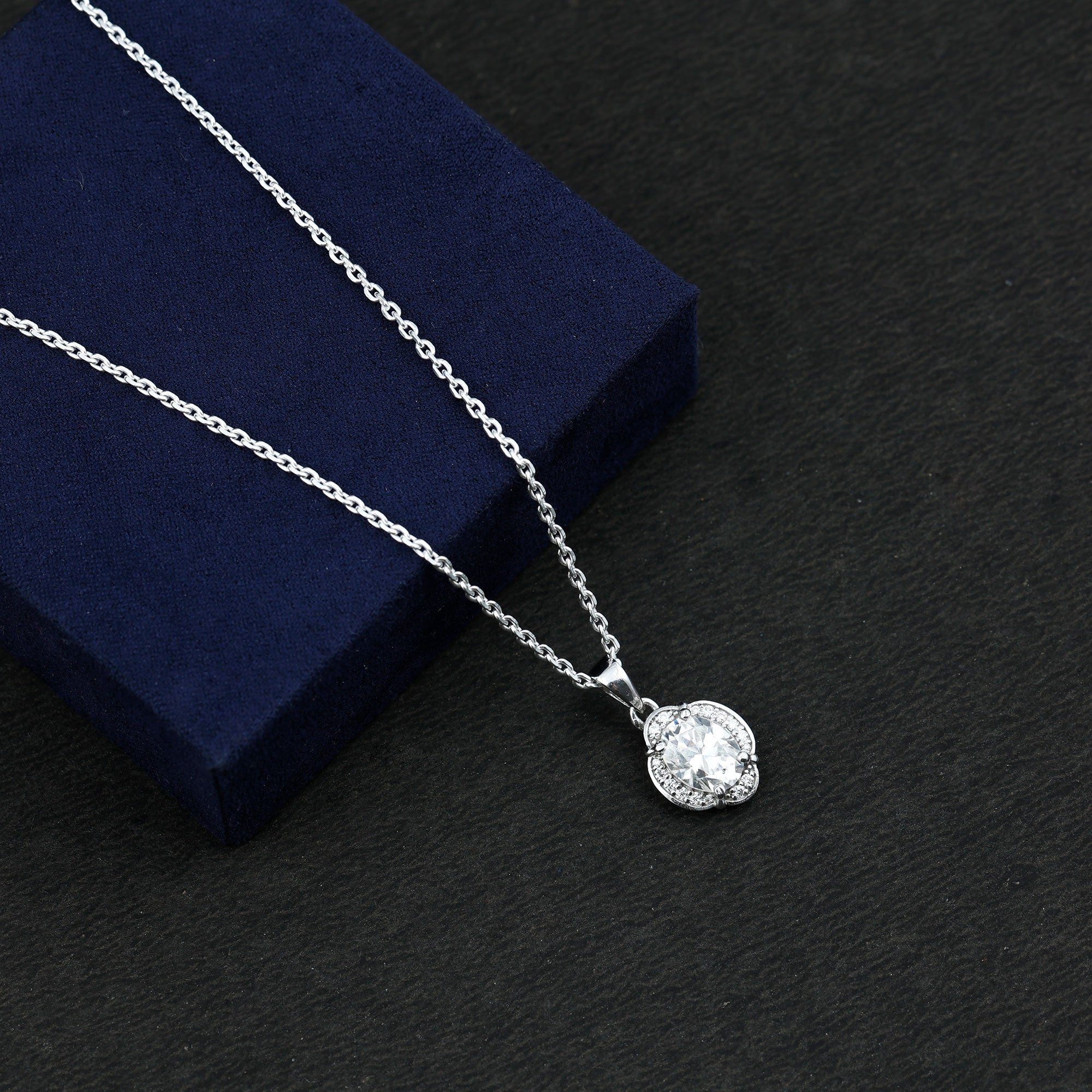 Moissanite Art Deco Necklace with Silver Chain D-VS1 92.5 Sterling Silver - Rosec Jewels