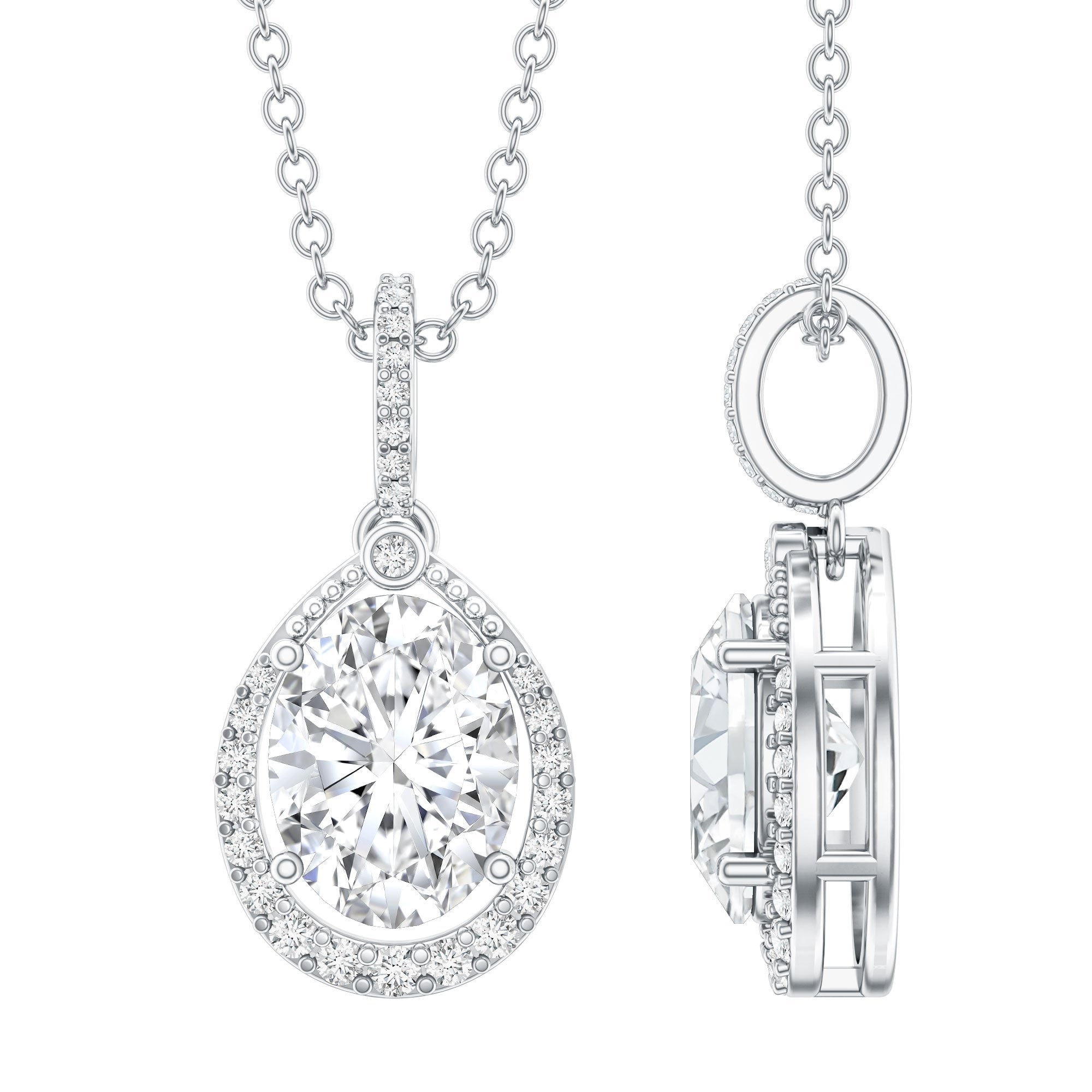 Certified 1.2 Carat Oval Moissanite Bridal Necklace For Wedding in Silver D-VS1 92.5 Sterling Silver - Rosec Jewels