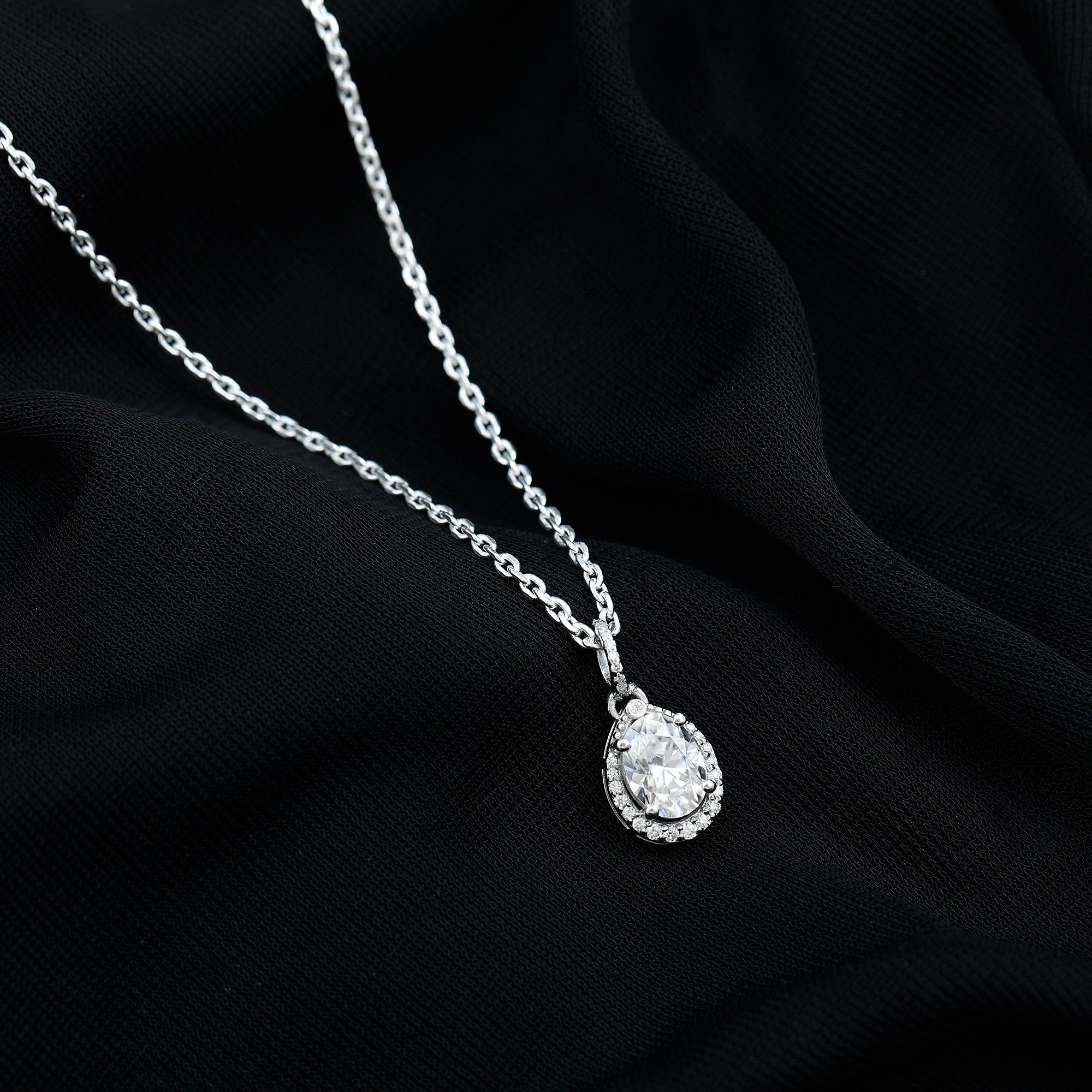 Certified 1.2 Carat Oval Moissanite Bridal Necklace For Wedding in Silver D-VS1 92.5 Sterling Silver - Rosec Jewels
