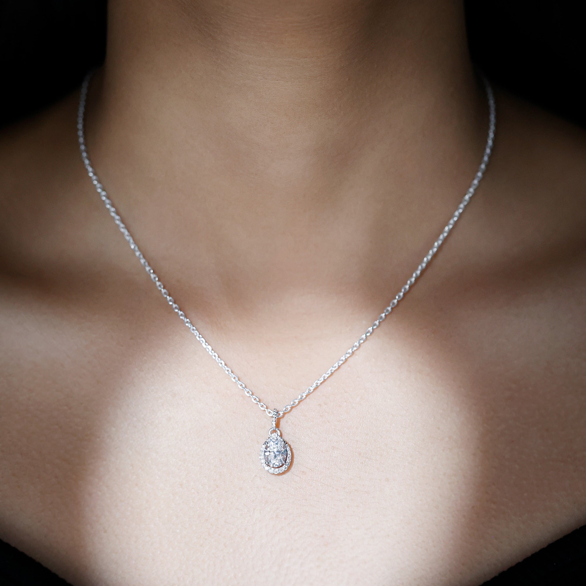 Certified 1.2 Carat Oval Moissanite Bridal Necklace For Wedding in Silver D-VS1 92.5 Sterling Silver - Rosec Jewels