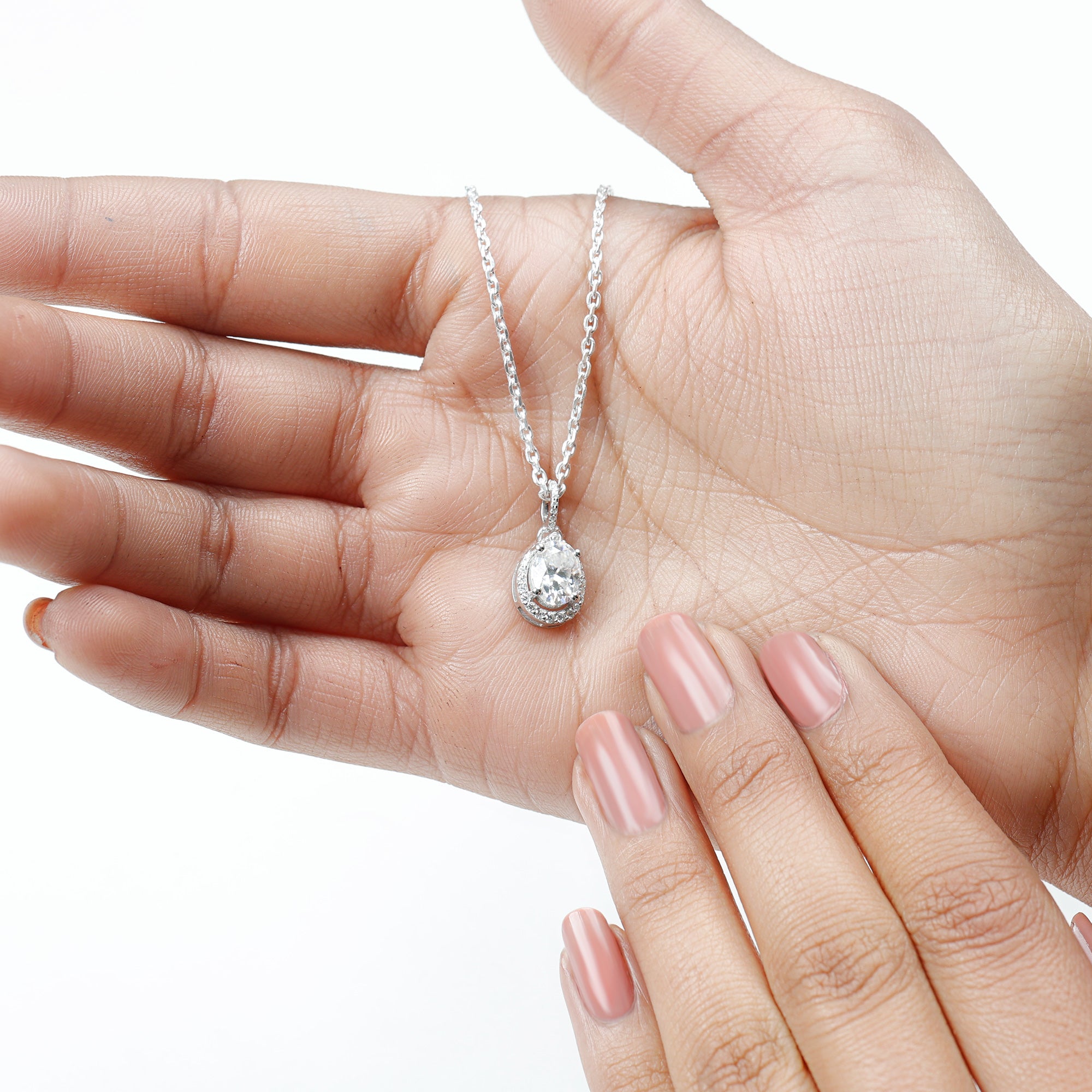 Certified 1.2 Carat Oval Moissanite Bridal Necklace For Wedding in Silver D-VS1 92.5 Sterling Silver - Rosec Jewels