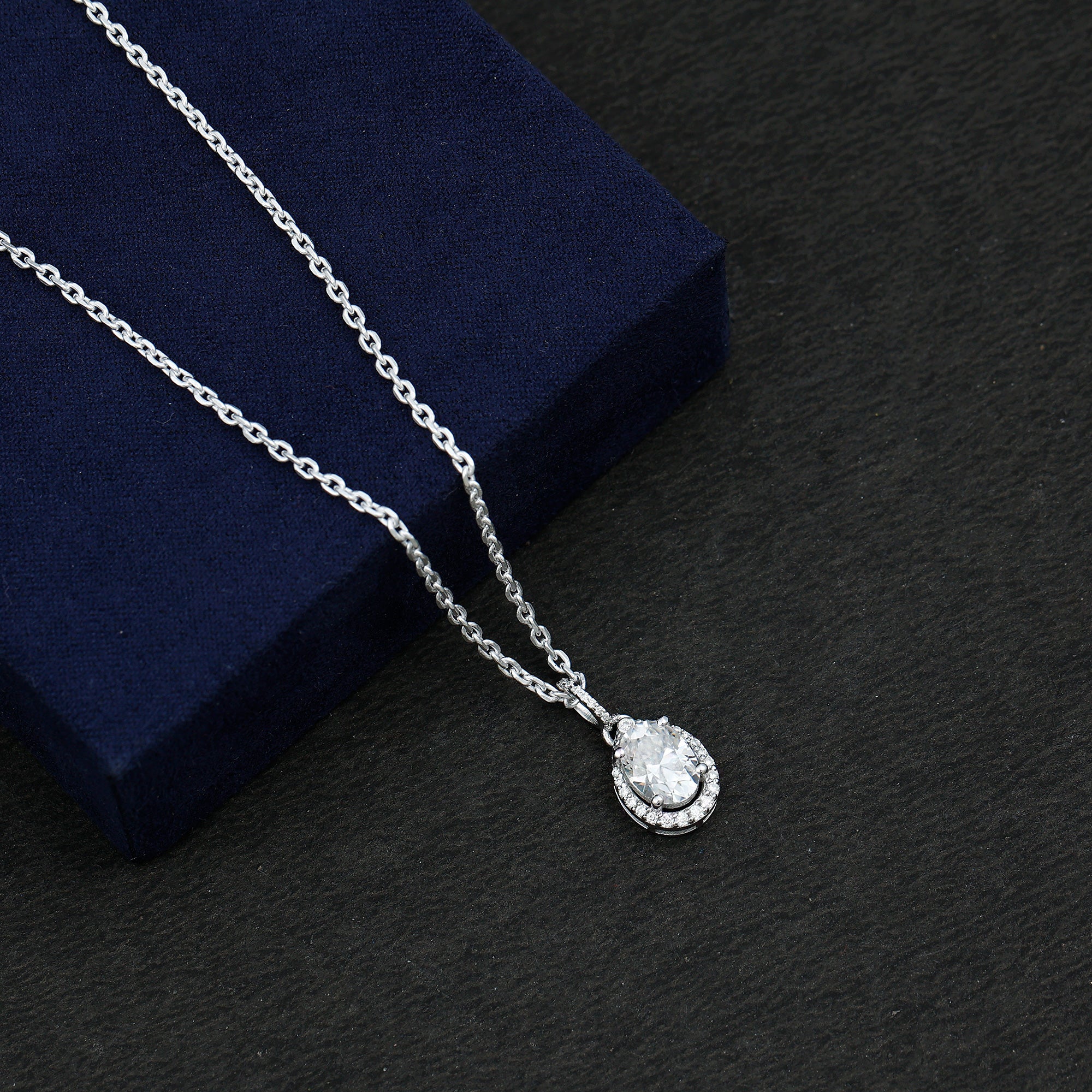 Certified 1.2 Carat Oval Moissanite Bridal Necklace For Wedding in Silver D-VS1 92.5 Sterling Silver - Rosec Jewels