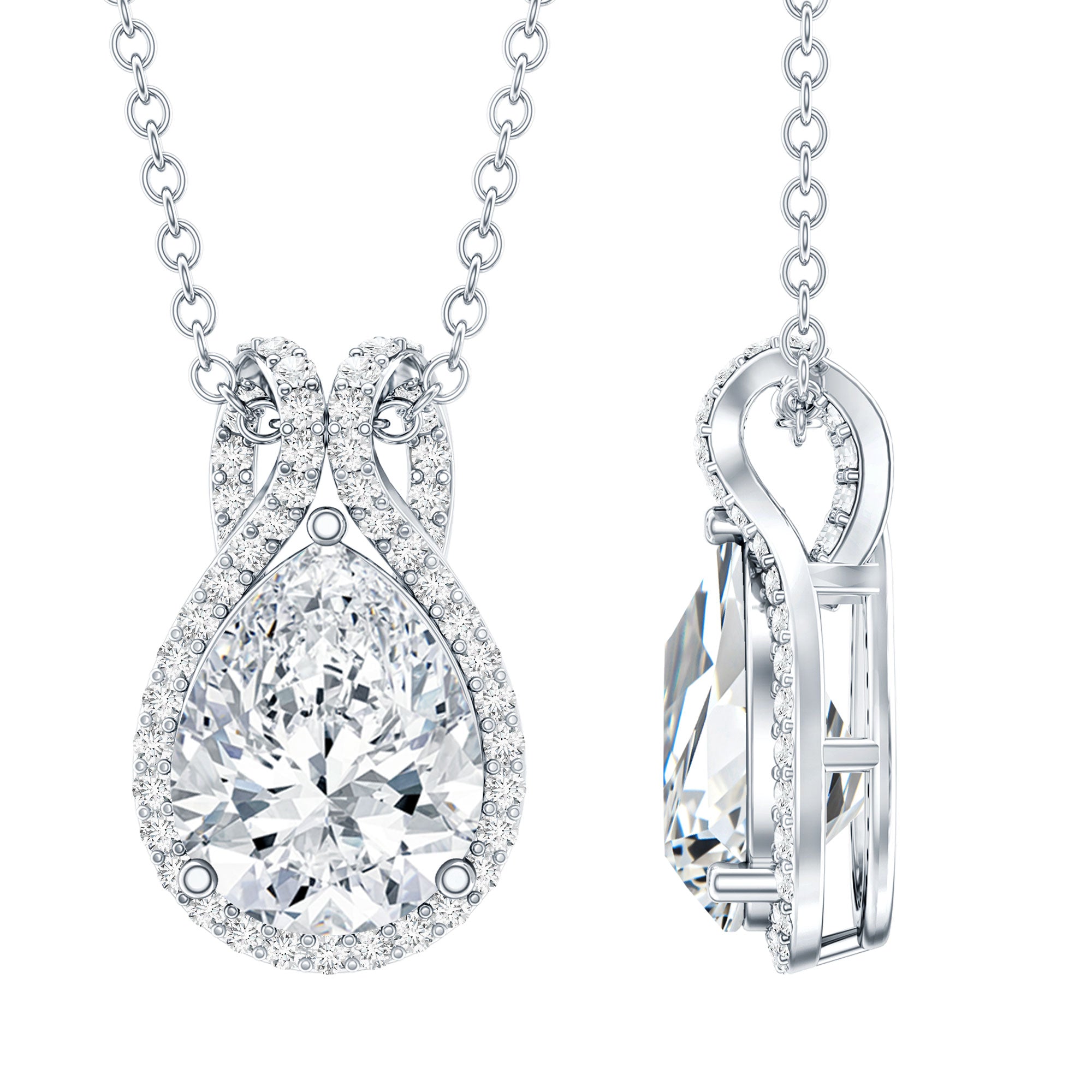 Certified 1.4 Carat Moissanite Teardrop Wedding Necklace with Silver Chain D-VS1 92.5 Sterling Silver - Rosec Jewels