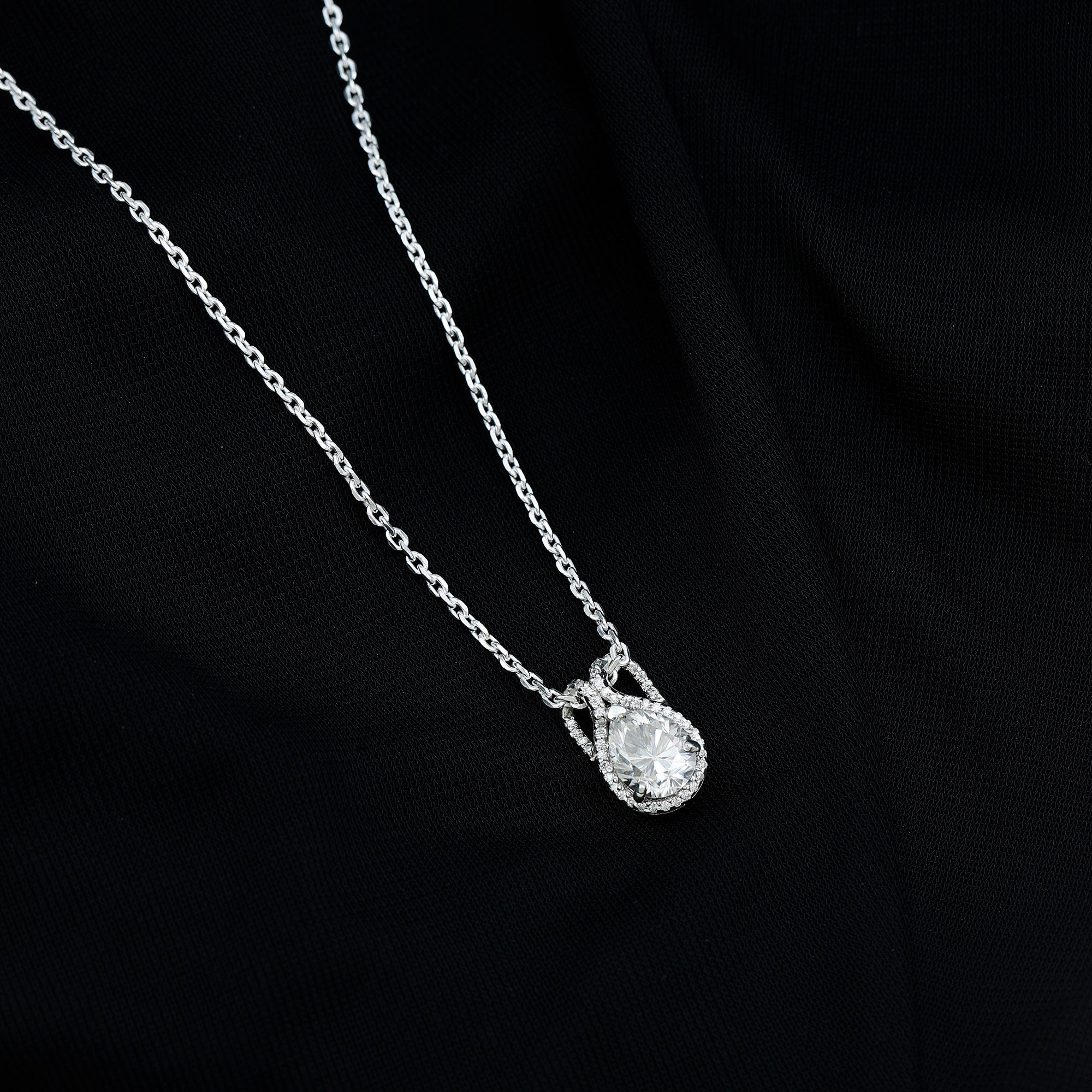 Certified 1.4 Carat Moissanite Teardrop Wedding Necklace with Silver Chain D-VS1 92.5 Sterling Silver - Rosec Jewels