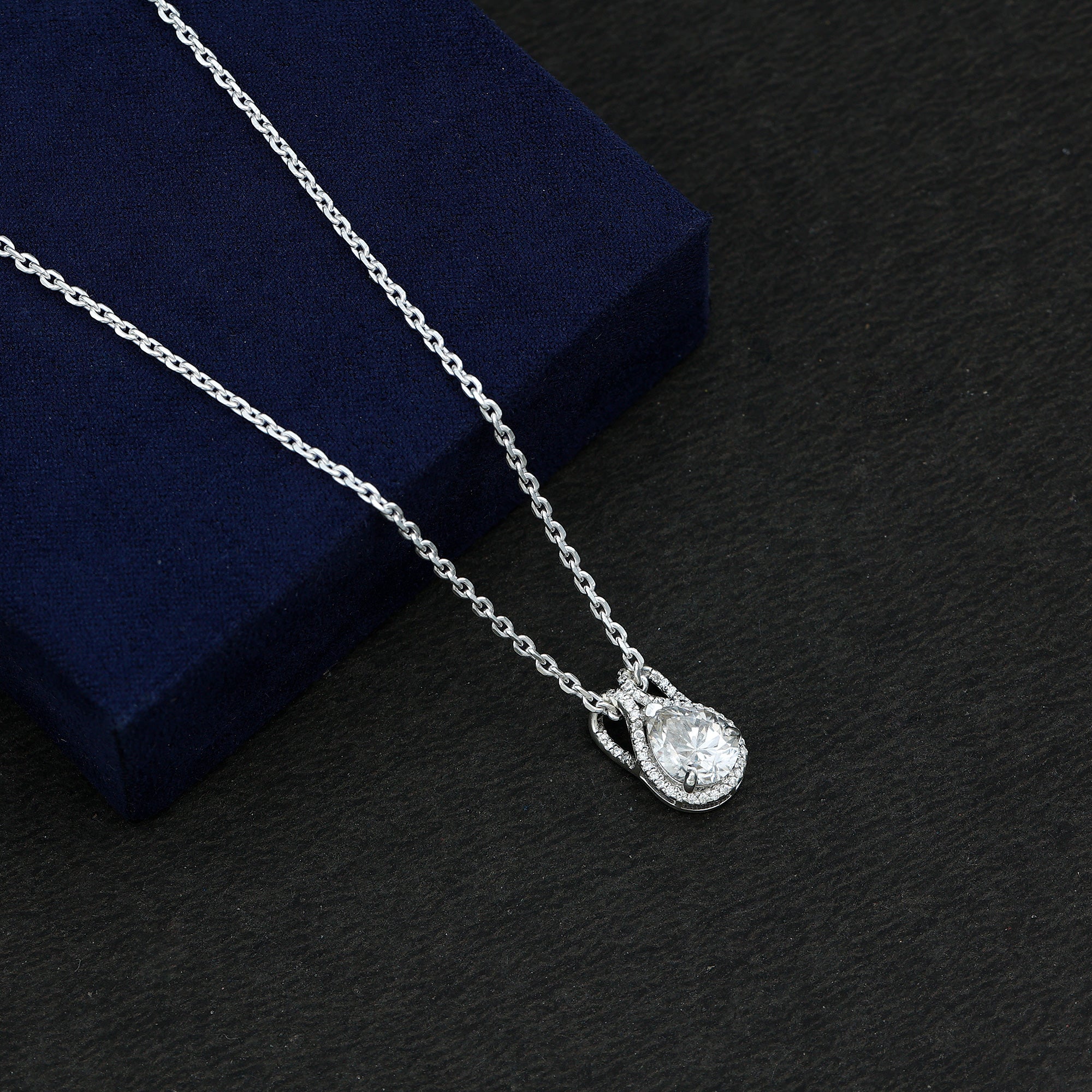 Certified 1.4 Carat Moissanite Teardrop Wedding Necklace with Silver Chain D-VS1 92.5 Sterling Silver - Rosec Jewels