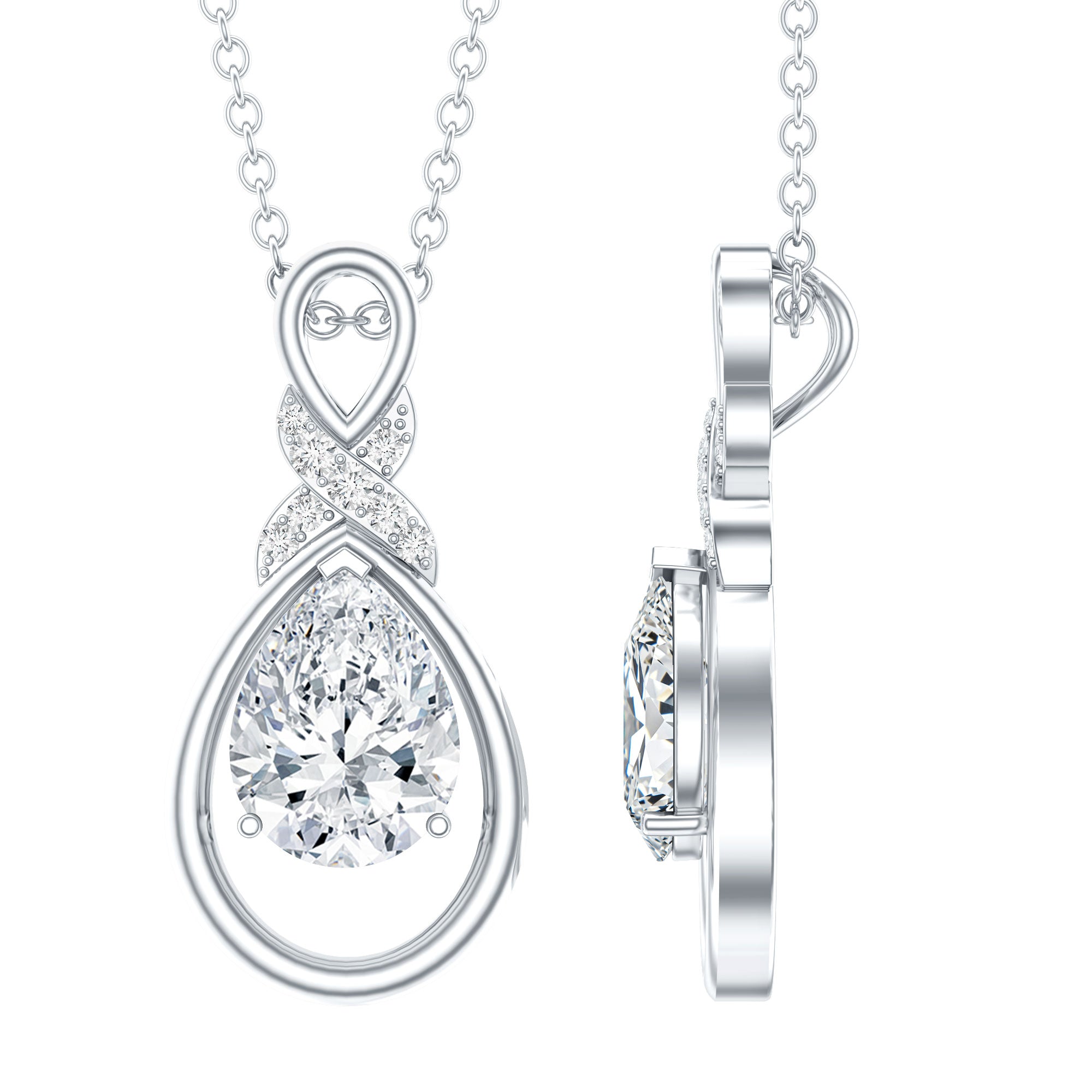Certified 1.3 Carat Moissanite Bridal Drop Necklace with Silver Chain D-VS1 92.5 Sterling Silver - Rosec Jewels