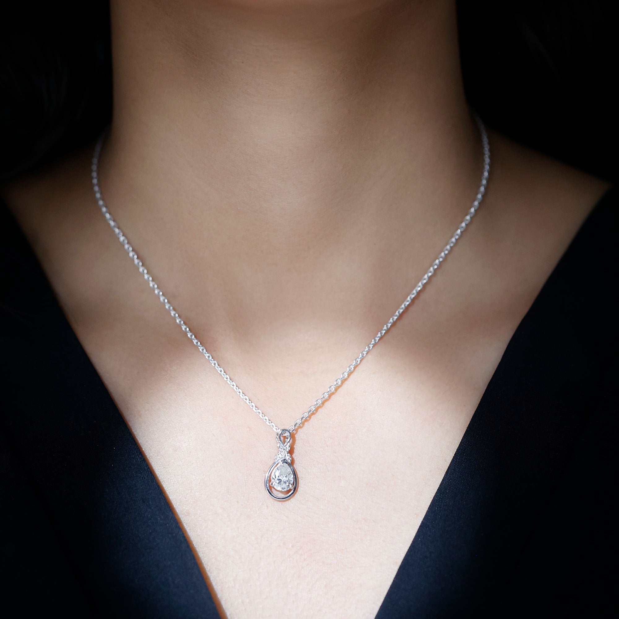 Certified 1.3 Carat Moissanite Bridal Drop Necklace with Silver Chain D-VS1 92.5 Sterling Silver - Rosec Jewels