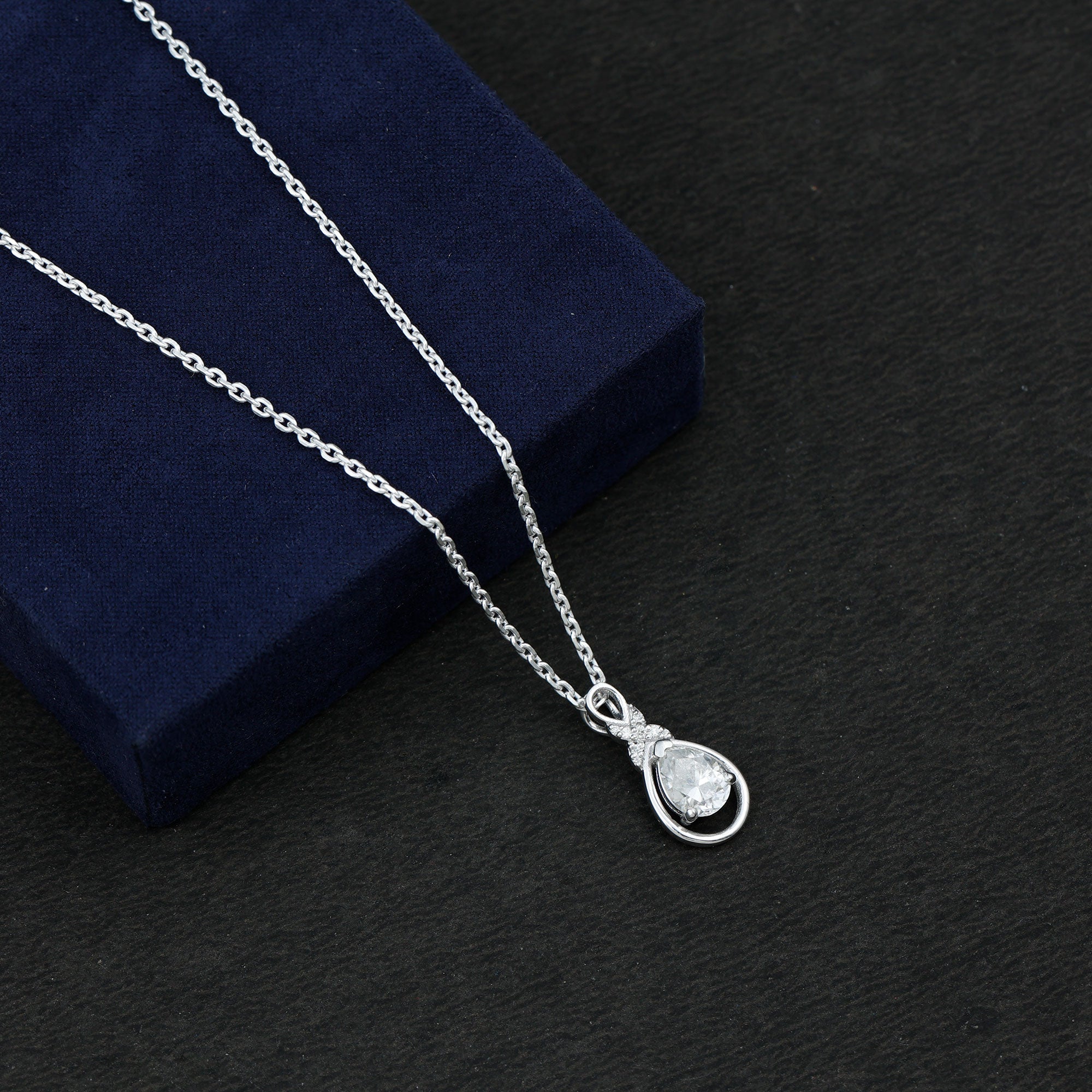Certified 1.3 Carat Moissanite Bridal Drop Necklace with Silver Chain D-VS1 92.5 Sterling Silver - Rosec Jewels