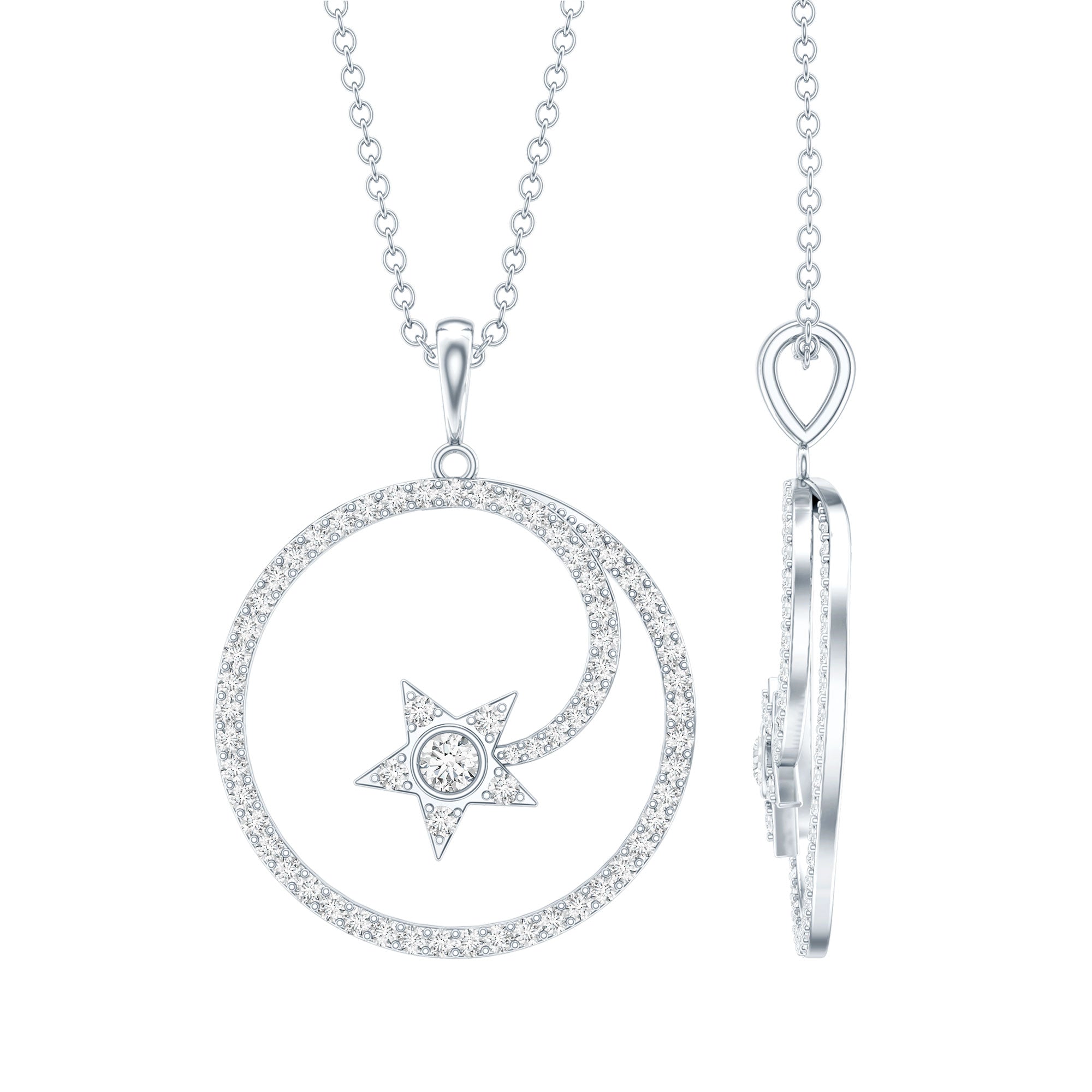 Certified Moissanite Shooting Star Necklace with Silver Chain D-VS1 92.5 Sterling Silver - Rosec Jewels