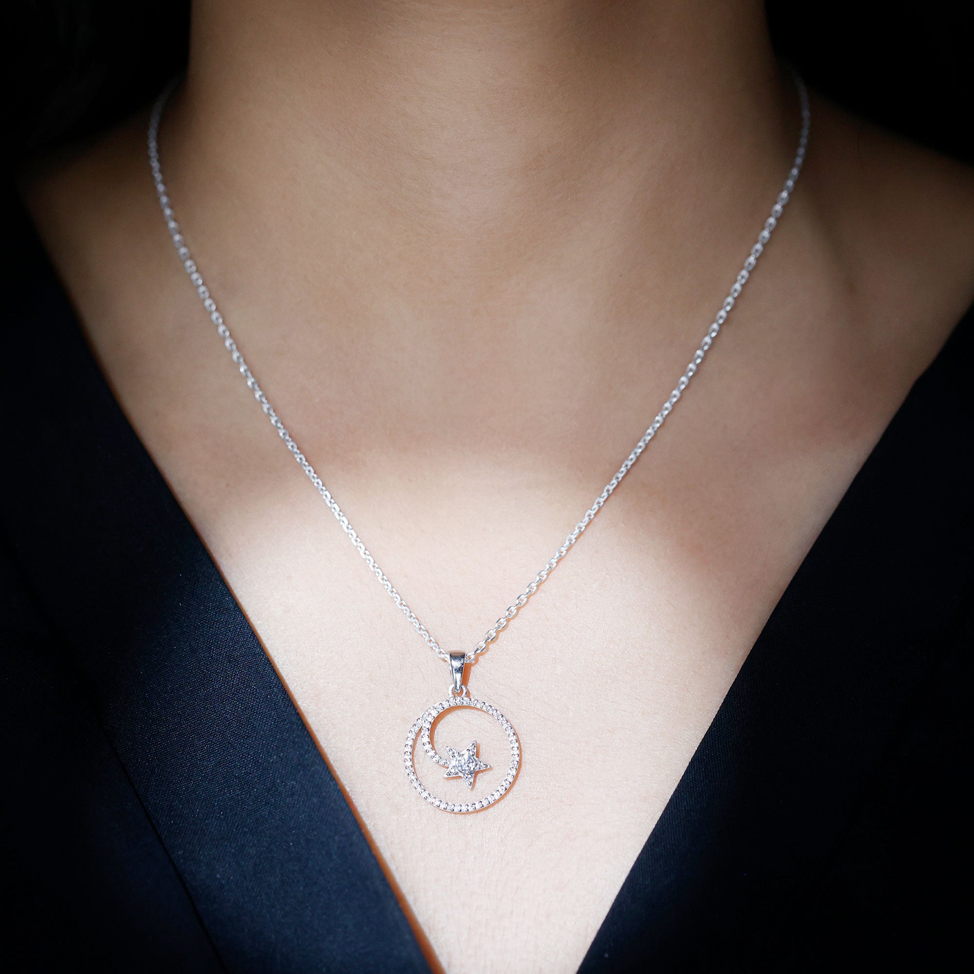 Certified Moissanite Shooting Star Necklace with Silver Chain D-VS1 92.5 Sterling Silver - Rosec Jewels