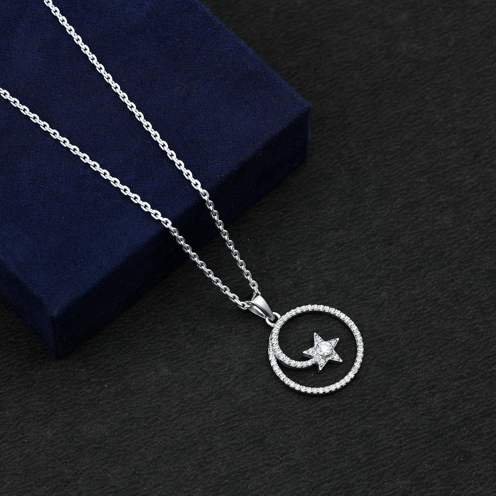Certified Moissanite Shooting Star Necklace with Silver Chain D-VS1 92.5 Sterling Silver - Rosec Jewels