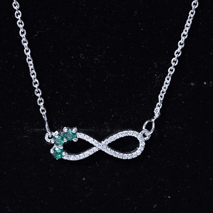 Lab Created Emerald and Moissanite Infinity Necklace with Chain AAAA 92.5 Sterling Silver - Rosec Jewels