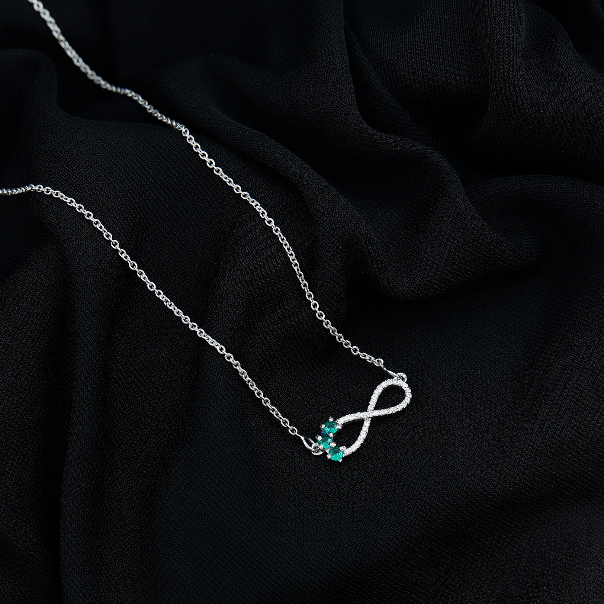 Lab Created Emerald and Moissanite Infinity Necklace with Chain AAAA 92.5 Sterling Silver - Rosec Jewels