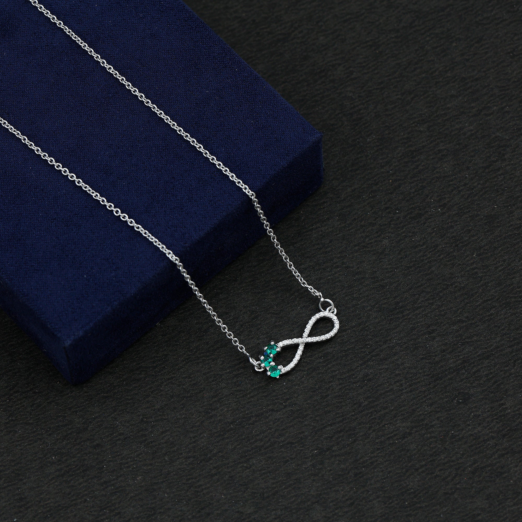 Lab Created Emerald and Moissanite Infinity Necklace with Chain AAAA 92.5 Sterling Silver - Rosec Jewels