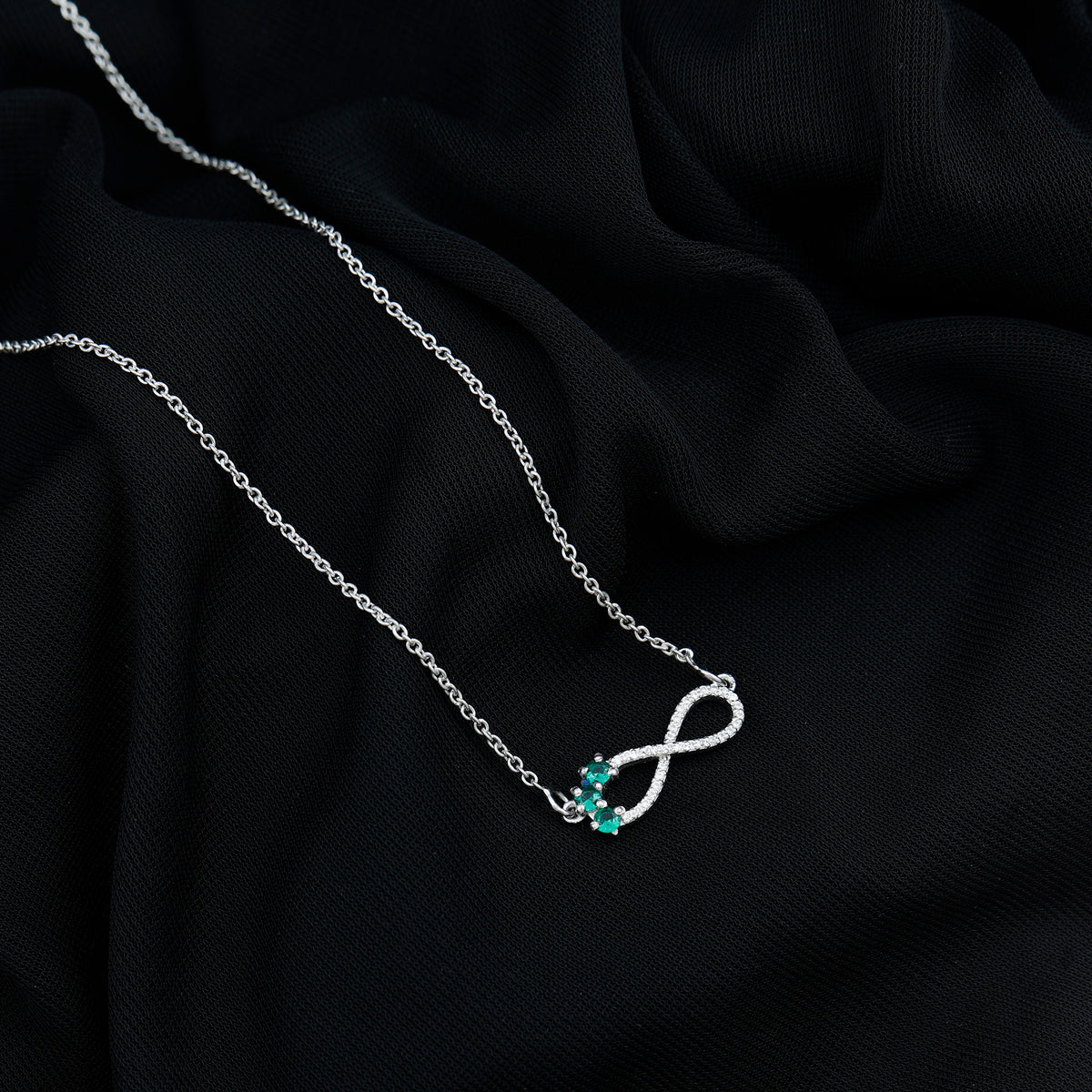 Lab Created Emerald and Moissanite Infinity Necklace with Chain AAAA 92.5 Sterling Silver - Rosec Jewels
