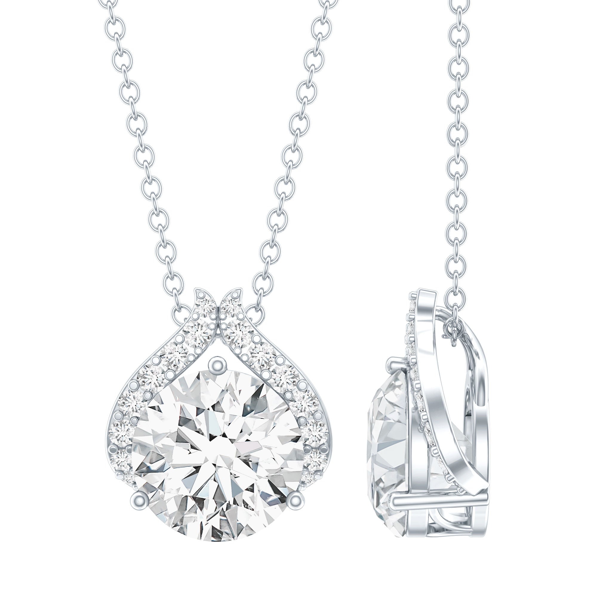 Certified 2 Carat Moissanite Pendant Necklace with Silver Chain D-VS1 92.5 Sterling Silver - Rosec Jewels