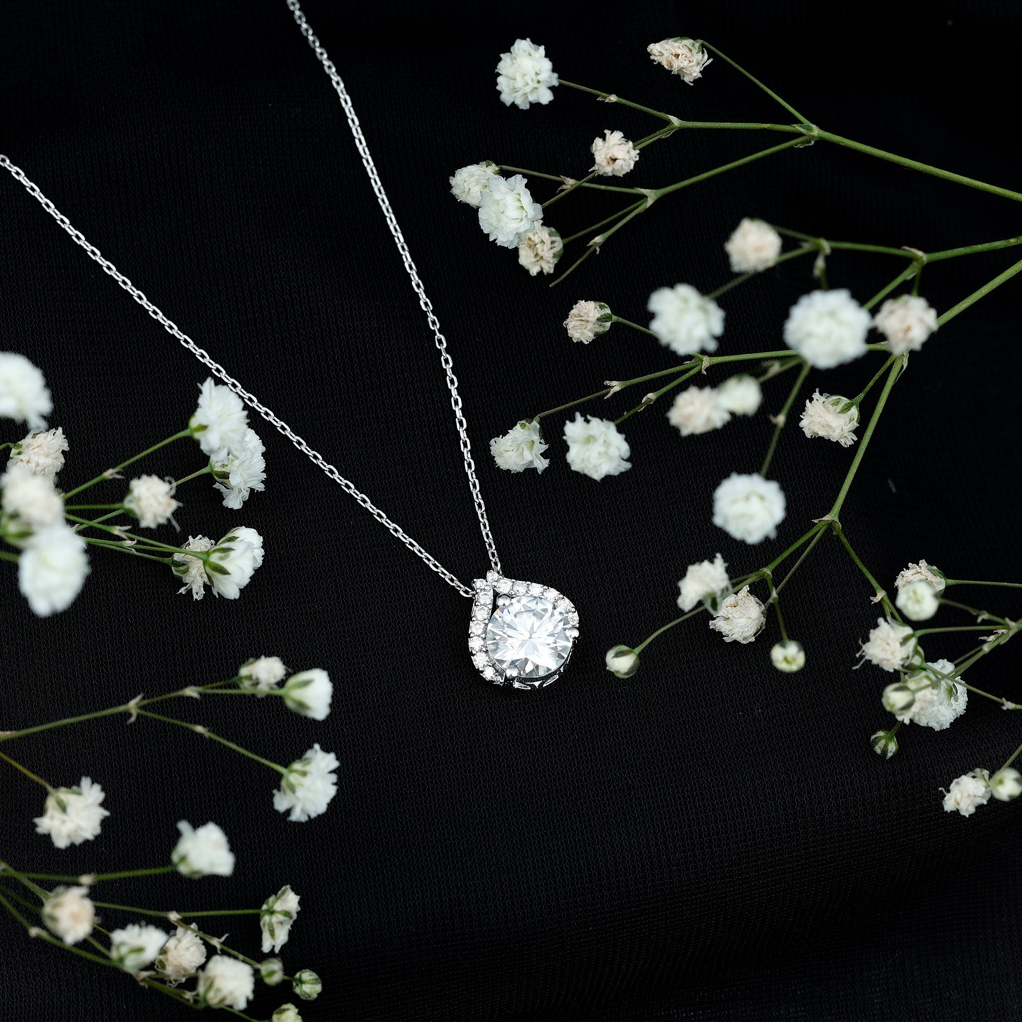 Certified 2 Carat Moissanite Pendant Necklace with Silver Chain D-VS1 92.5 Sterling Silver - Rosec Jewels