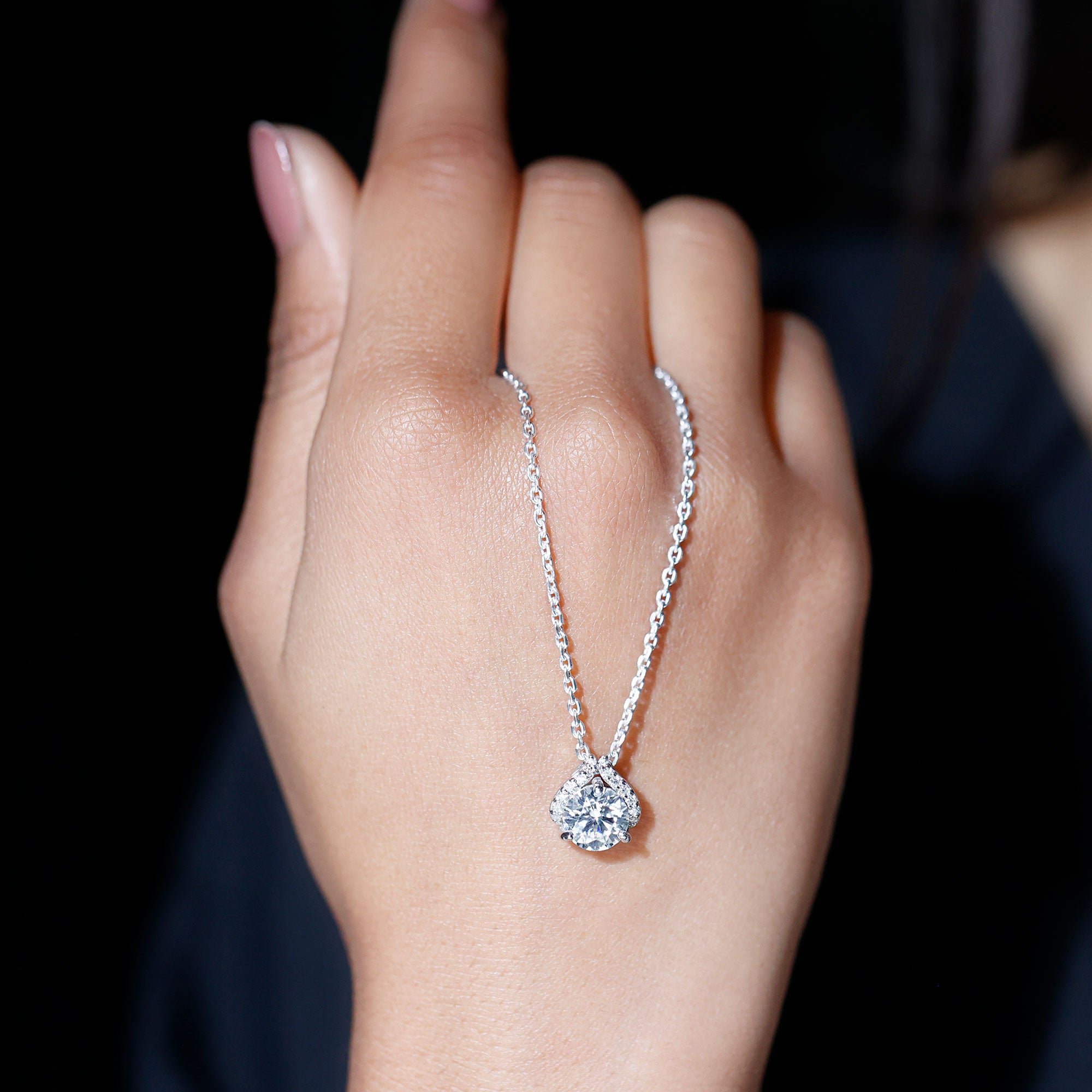 Certified 2 Carat Moissanite Pendant Necklace with Silver Chain D-VS1 92.5 Sterling Silver - Rosec Jewels