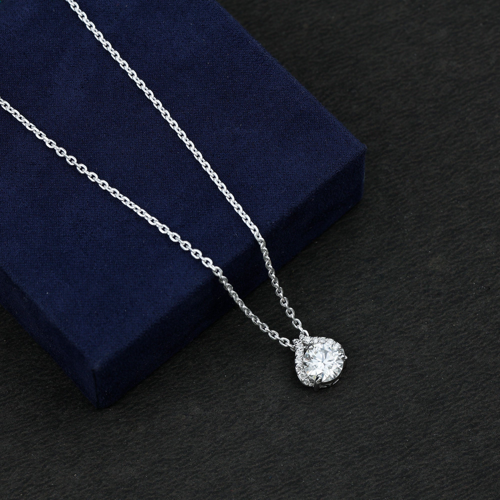 Certified 2 Carat Moissanite Pendant Necklace with Silver Chain D-VS1 92.5 Sterling Silver - Rosec Jewels