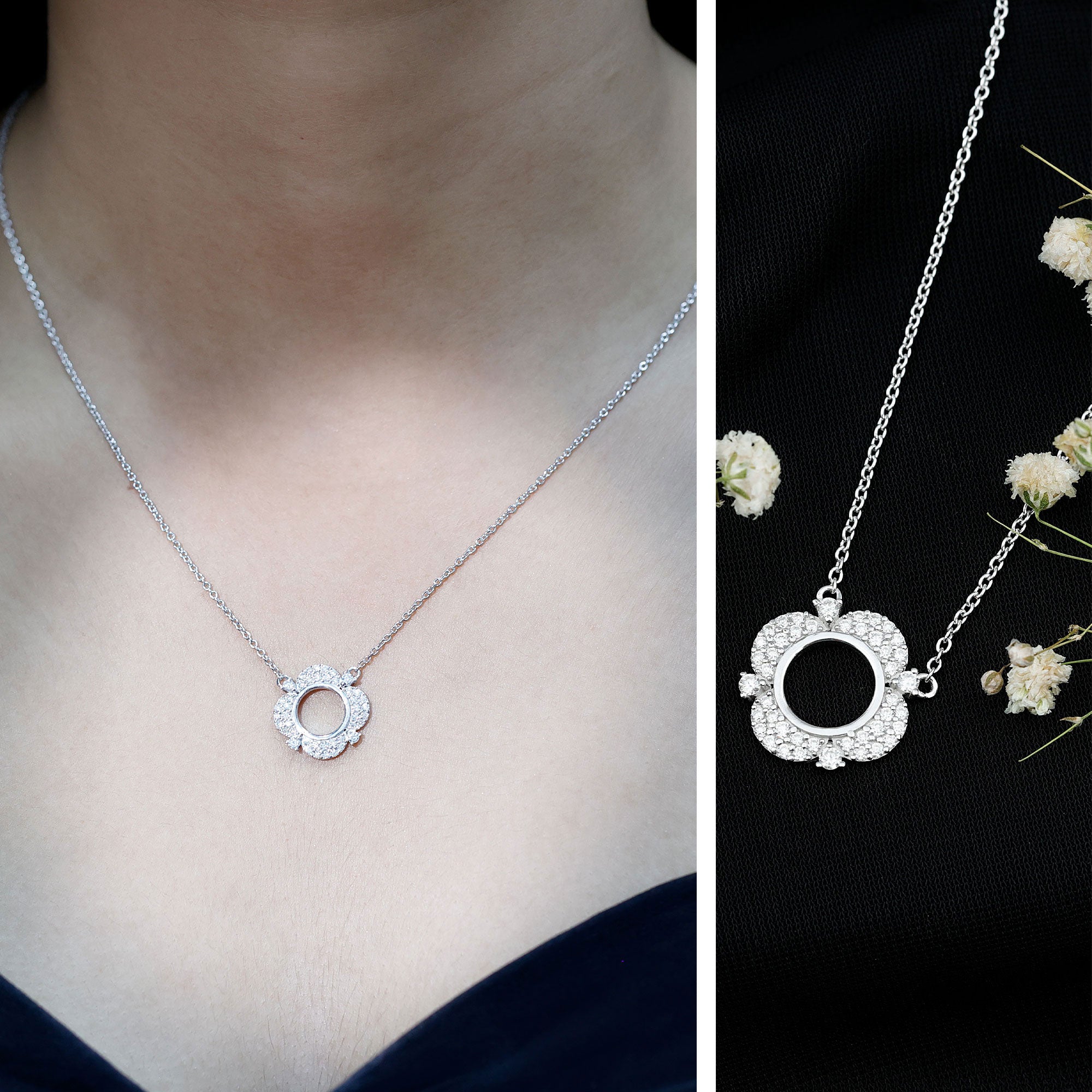 Moissanite Flower Pendant Necklace With Silver Chain D-VS1 92.5 Sterling Silver - Rosec Jewels