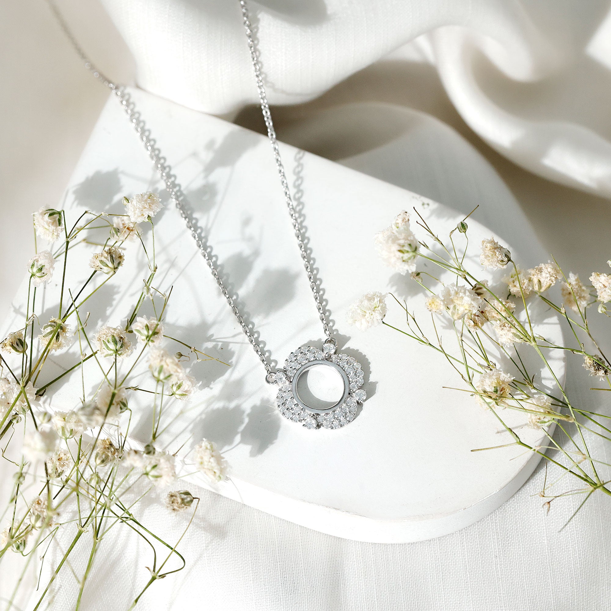 Moissanite Flower Pendant Necklace With Silver Chain D-VS1 92.5 Sterling Silver - Rosec Jewels