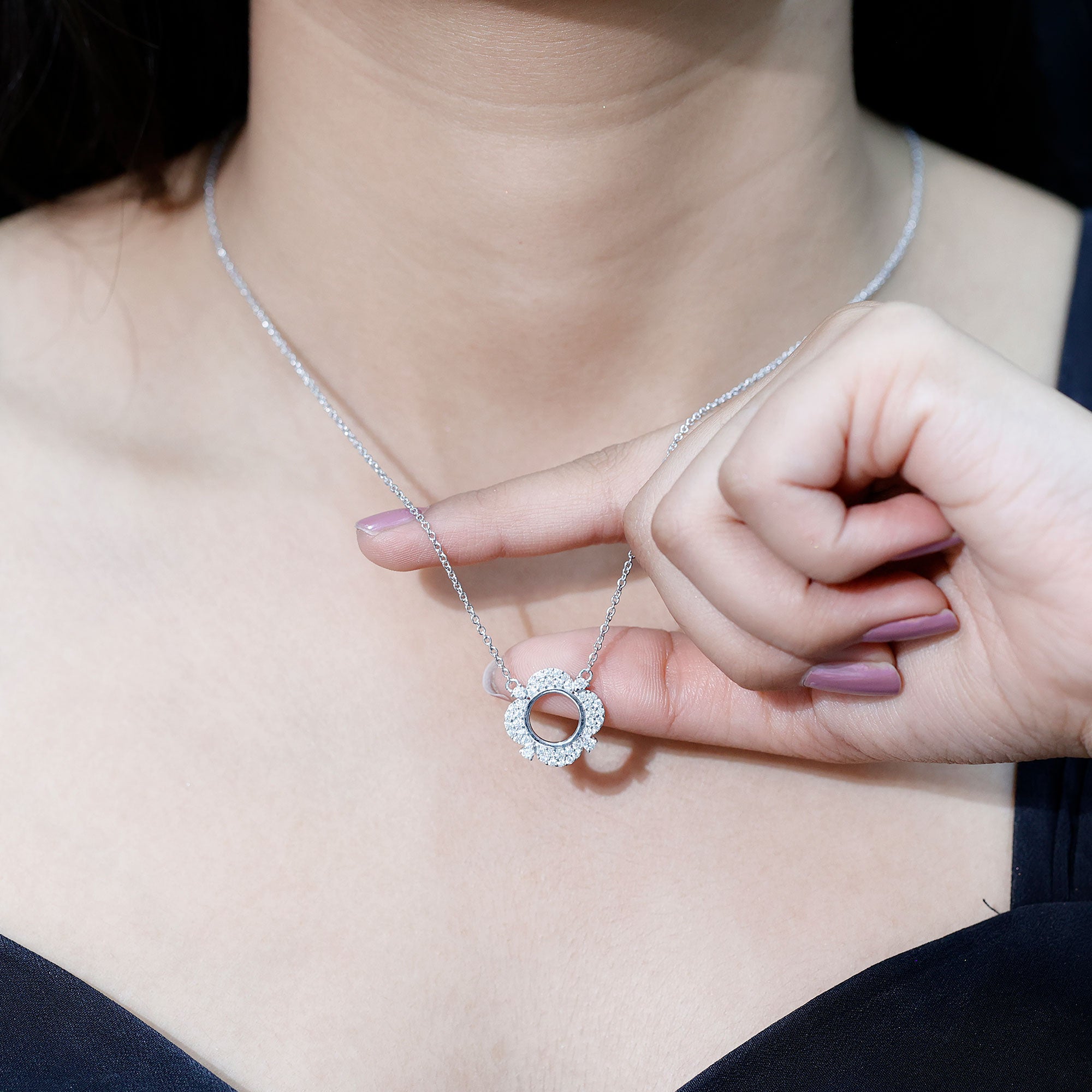 Moissanite Flower Pendant Necklace With Silver Chain D-VS1 92.5 Sterling Silver - Rosec Jewels