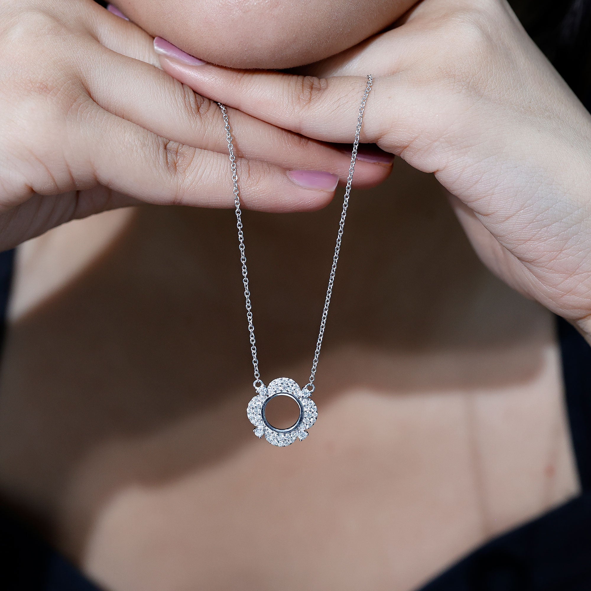 Moissanite Flower Pendant Necklace With Silver Chain D-VS1 92.5 Sterling Silver - Rosec Jewels
