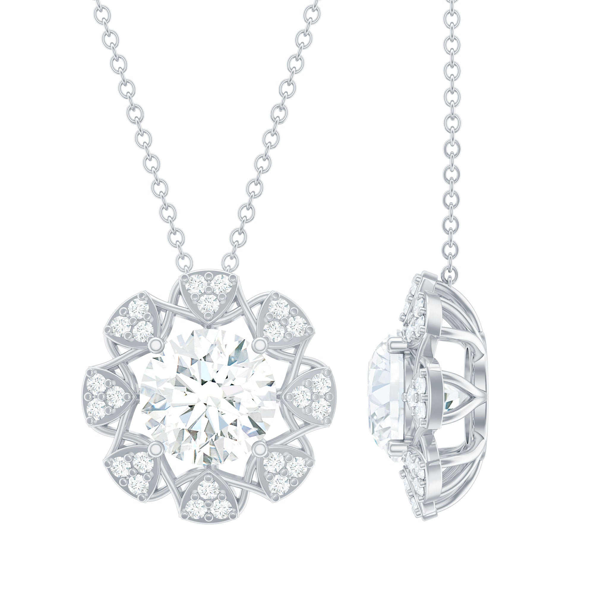 8 MM Brilliant Cut Moissanite Bridal Necklace With Silver Chain