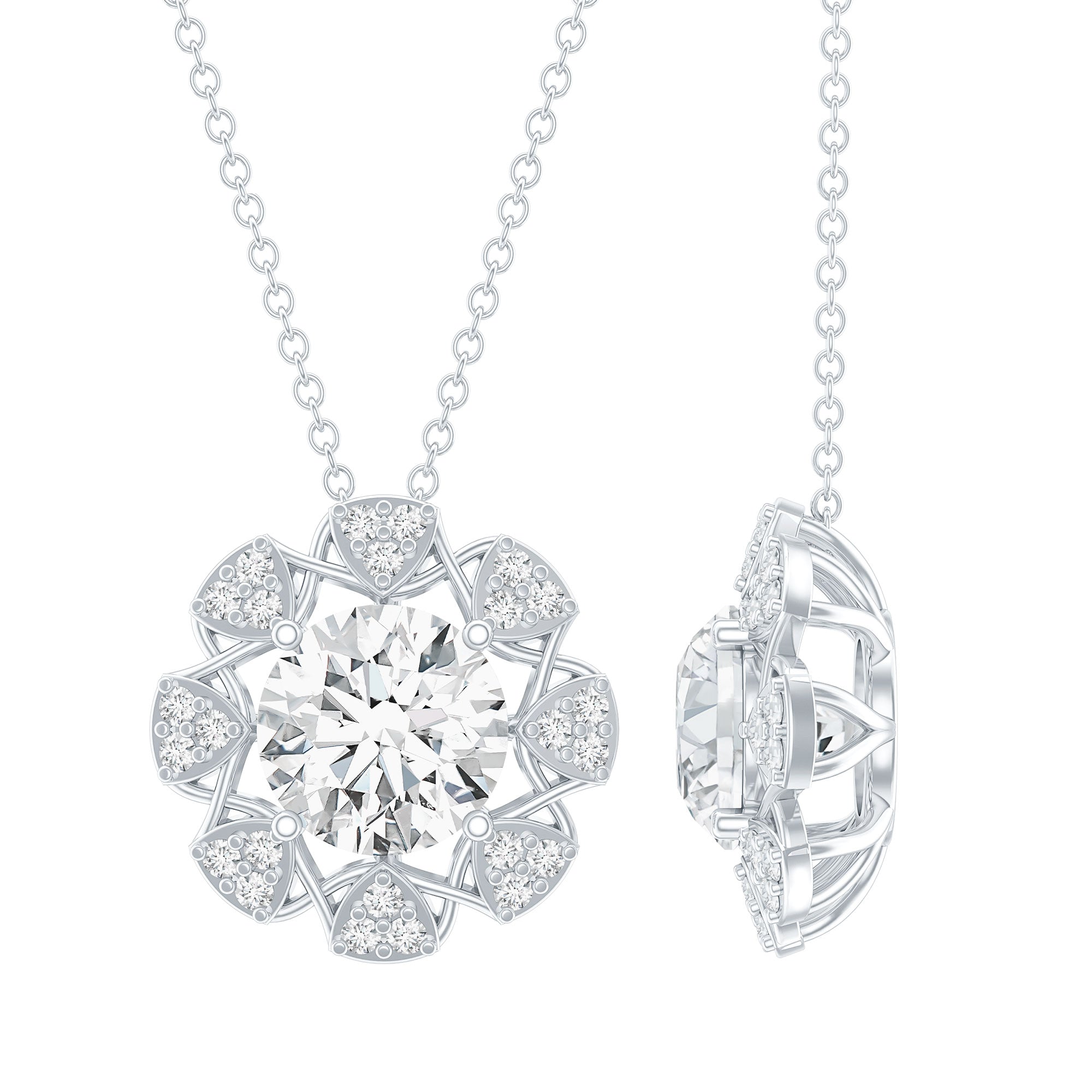 2 Carat Brilliant Cut Moissanite Bridal Necklace With Silver Chain D-VS1 92.5 Sterling Silver - Rosec Jewels