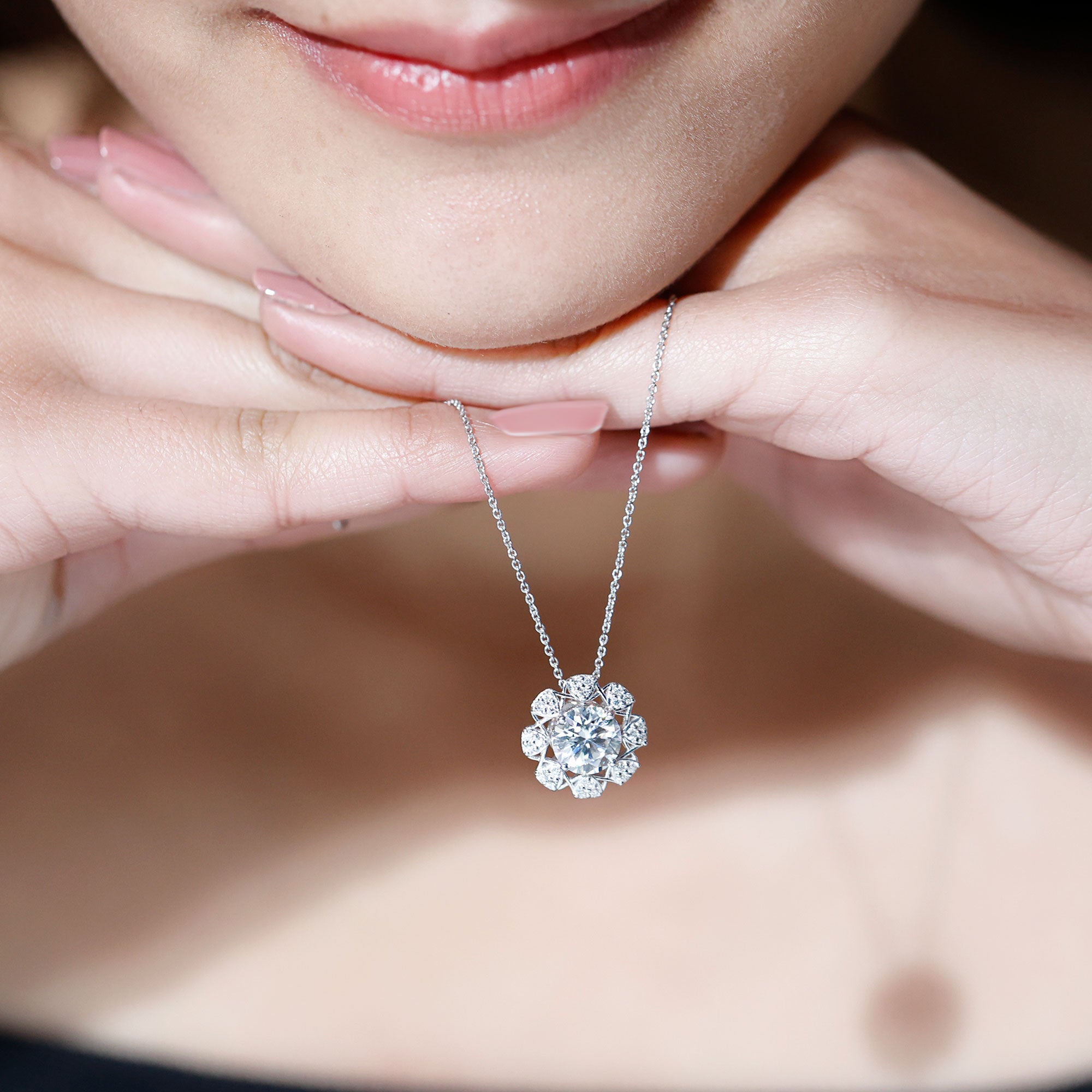 2 Carat Brilliant Cut Moissanite Bridal Necklace With Silver Chain D-VS1 92.5 Sterling Silver - Rosec Jewels
