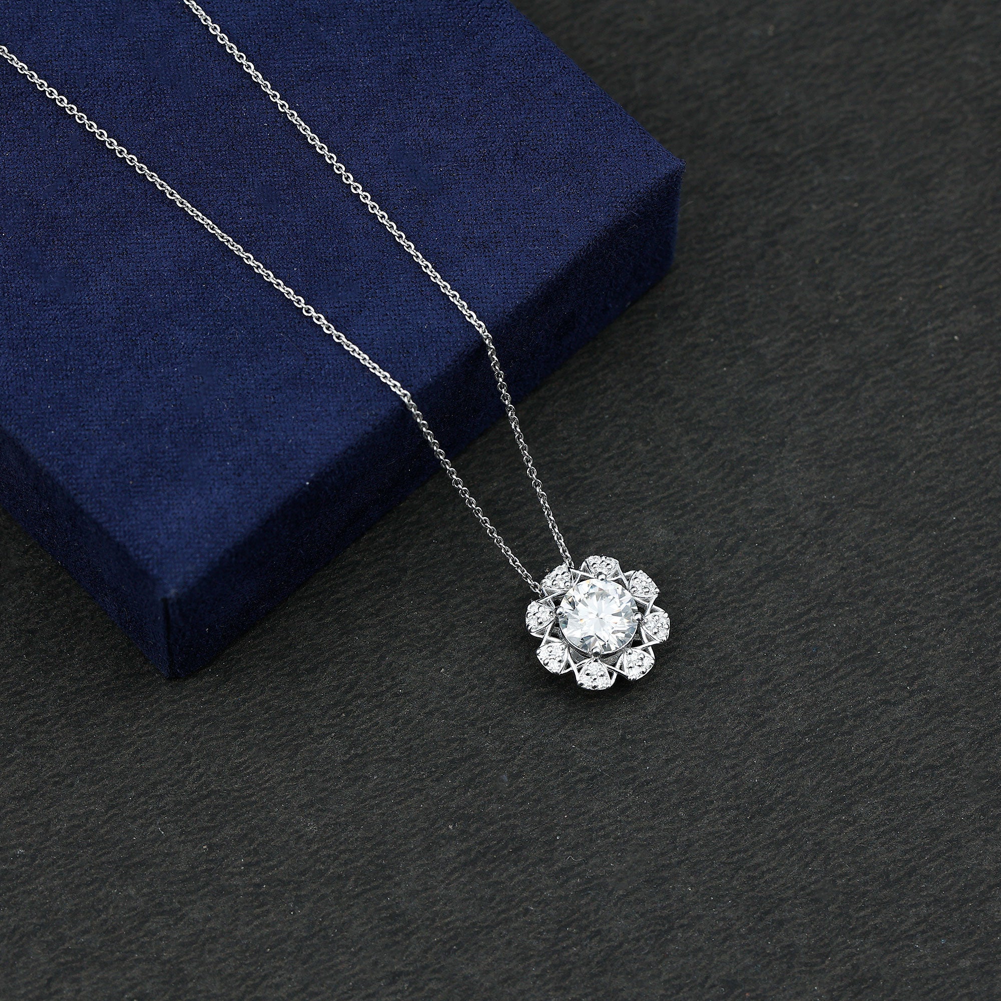 2 Carat Brilliant Cut Moissanite Bridal Necklace With Silver Chain D-VS1 92.5 Sterling Silver - Rosec Jewels