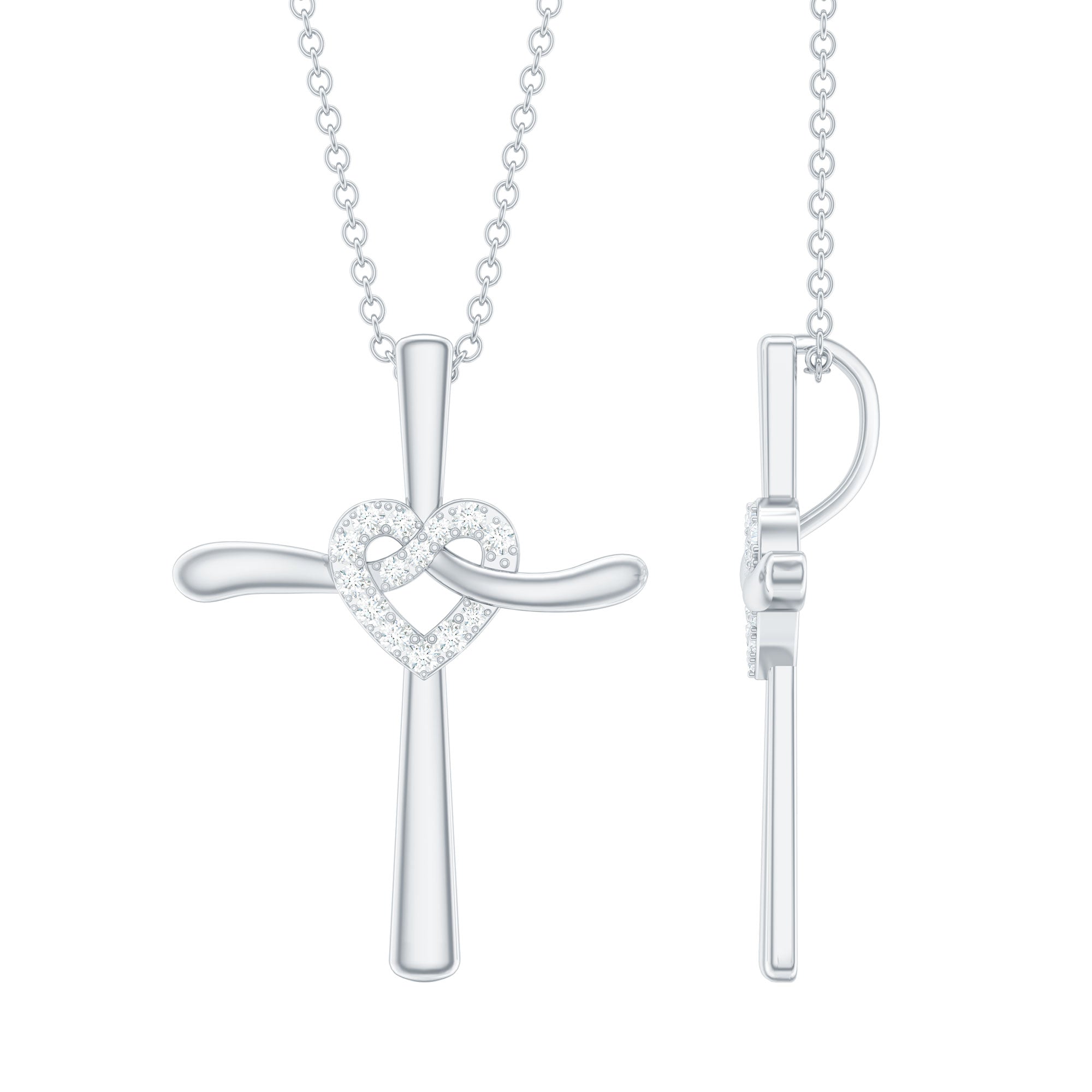 Certified Moissanite Cross Heart Pendant Necklace with Silver Chain D-VS1 92.5 Sterling Silver - Rosec Jewels