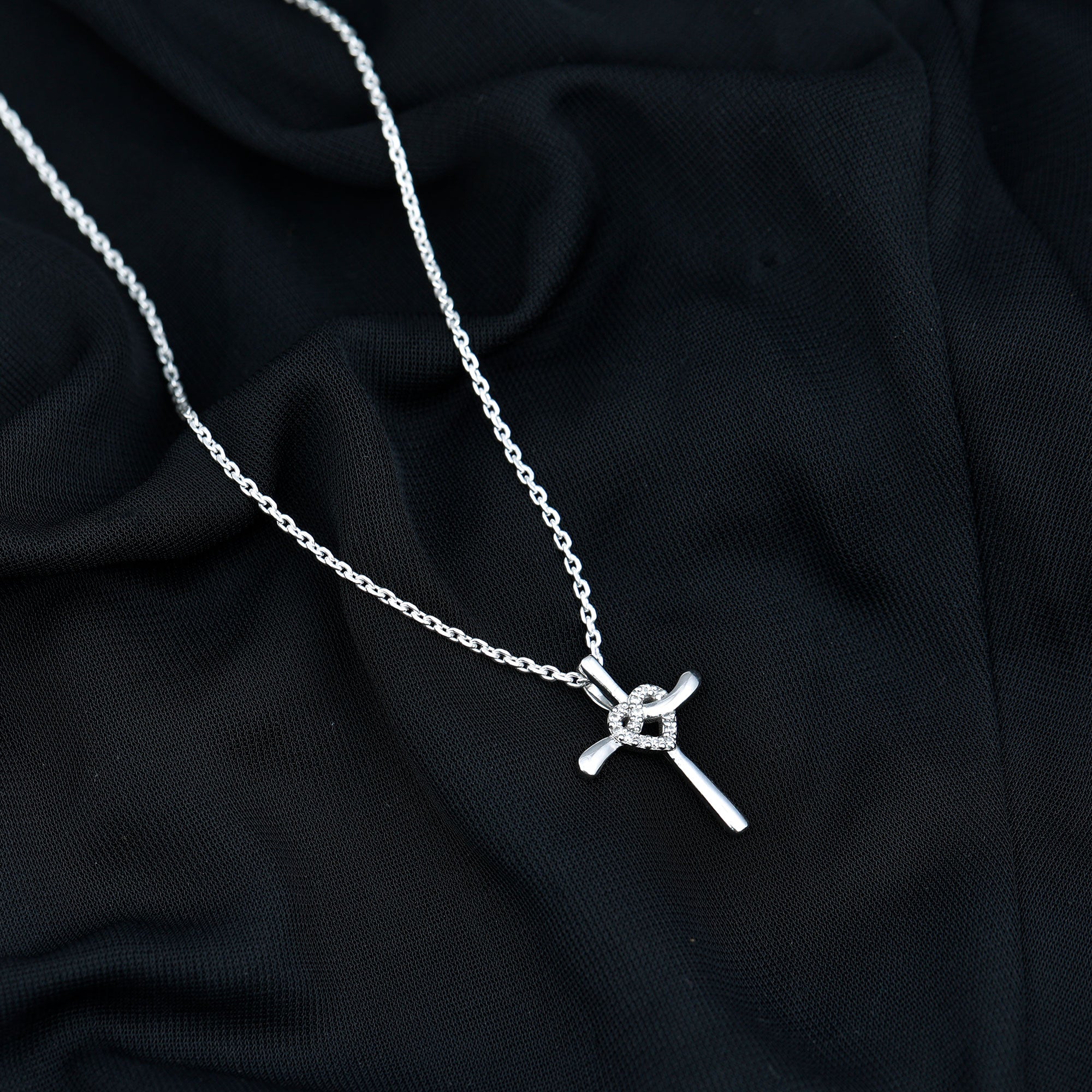 Certified Moissanite Cross Heart Pendant Necklace with Silver Chain D-VS1 92.5 Sterling Silver - Rosec Jewels