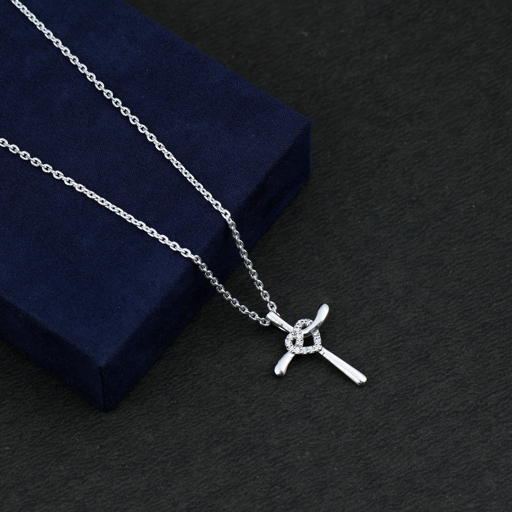 Certified Moissanite Cross Heart Pendant Necklace with Silver Chain D-VS1 92.5 Sterling Silver - Rosec Jewels