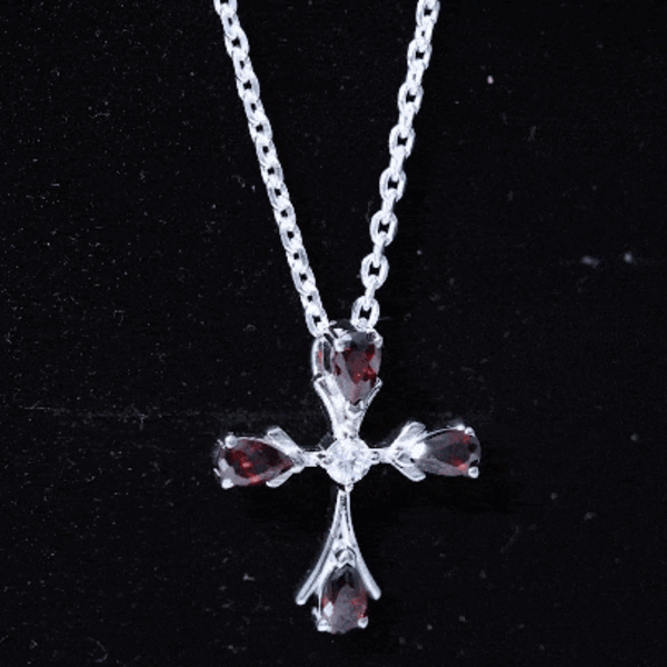 Real Garnet Designer Cross Necklace with Silver Chain AAA 92.5 Sterling Silver - Rosec Jewels
