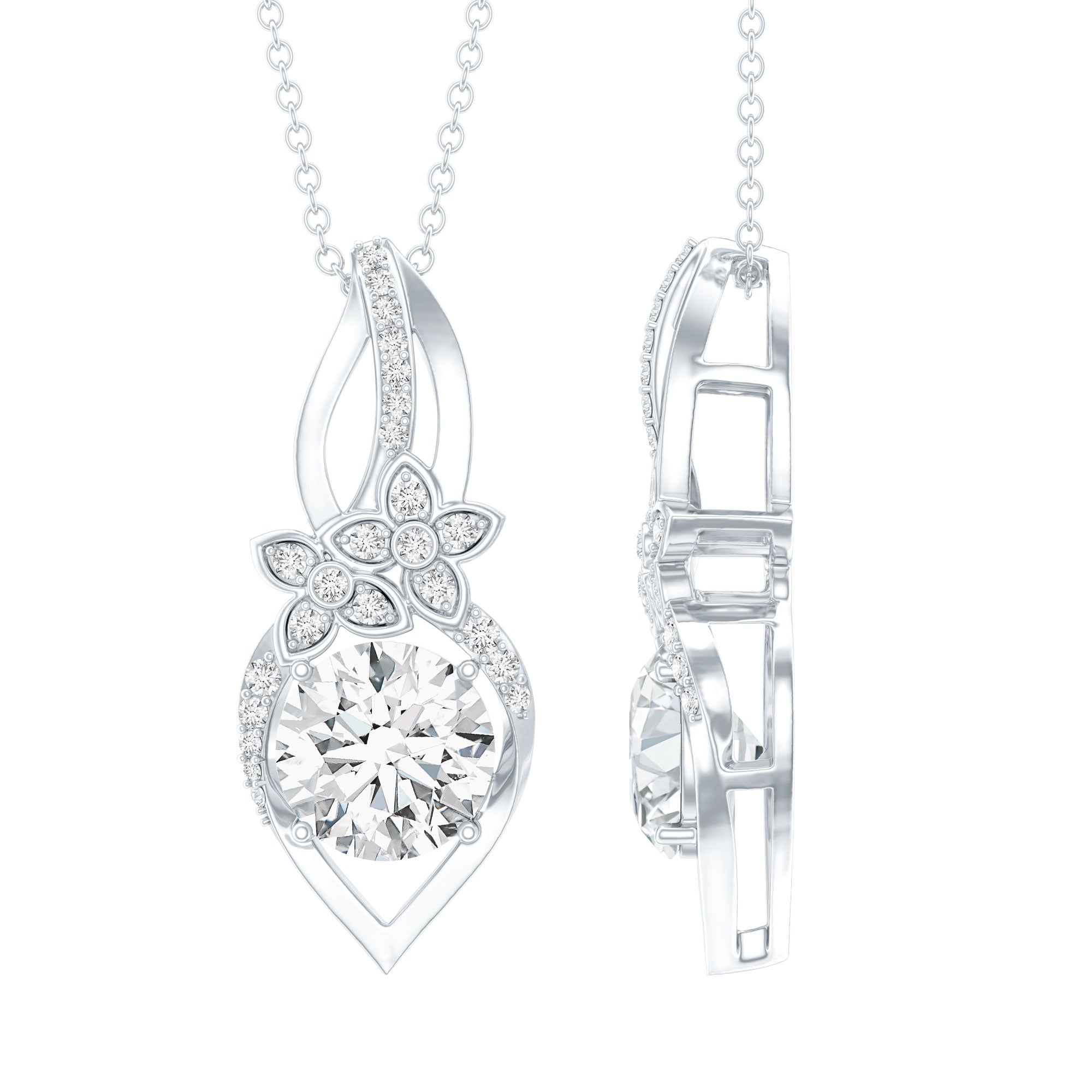 Certified Moissanite Designer Bridal Necklace For Wedding D-VS1 92.5 Sterling Silver - Rosec Jewels