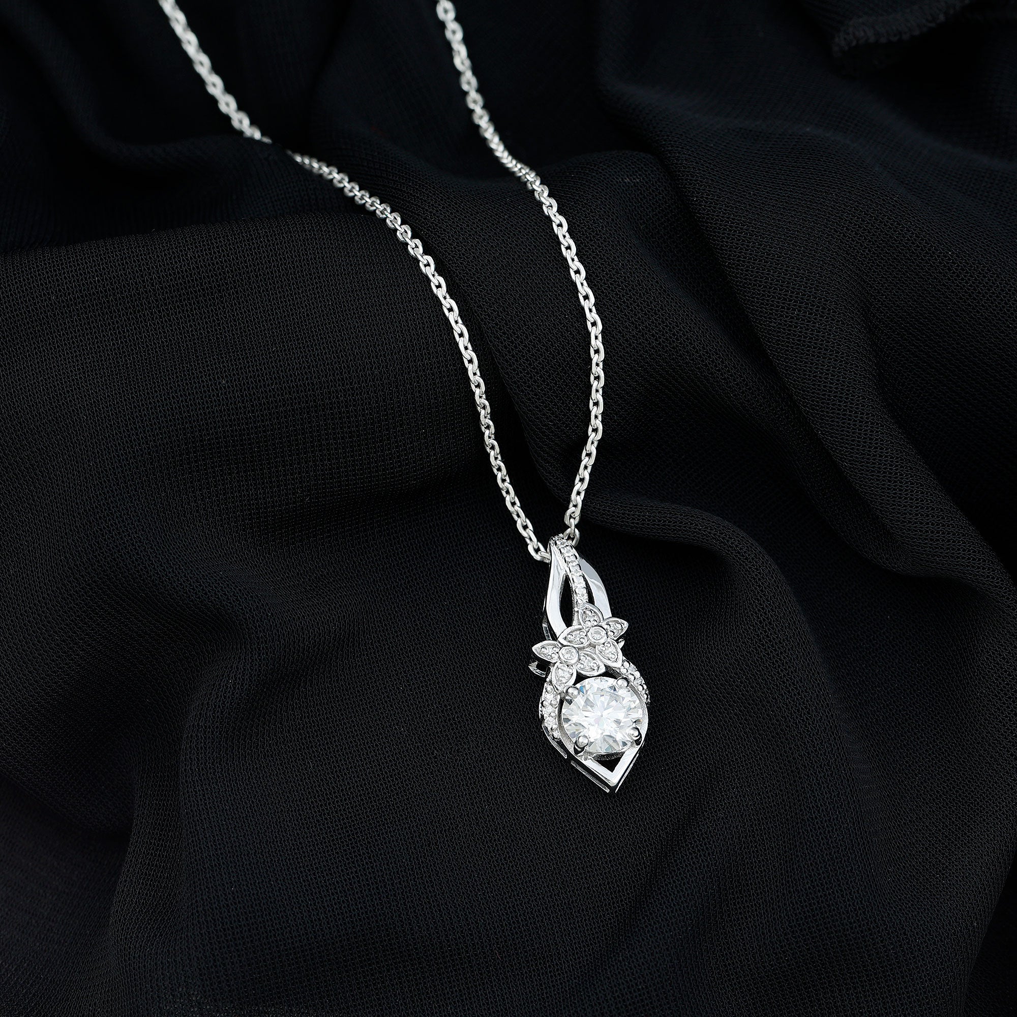 Certified Moissanite Designer Bridal Necklace For Wedding D-VS1 92.5 Sterling Silver - Rosec Jewels