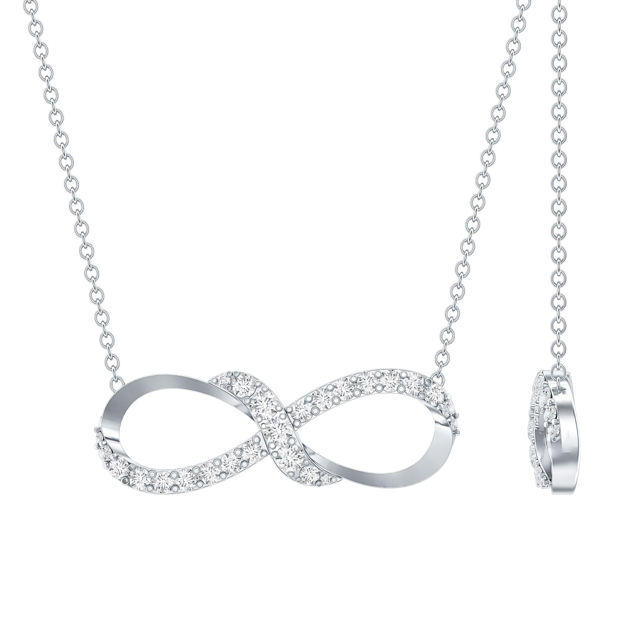 Moissanite Infinity Necklace with Silver Chain D-VS1 92.5 Sterling Silver - Rosec Jewels