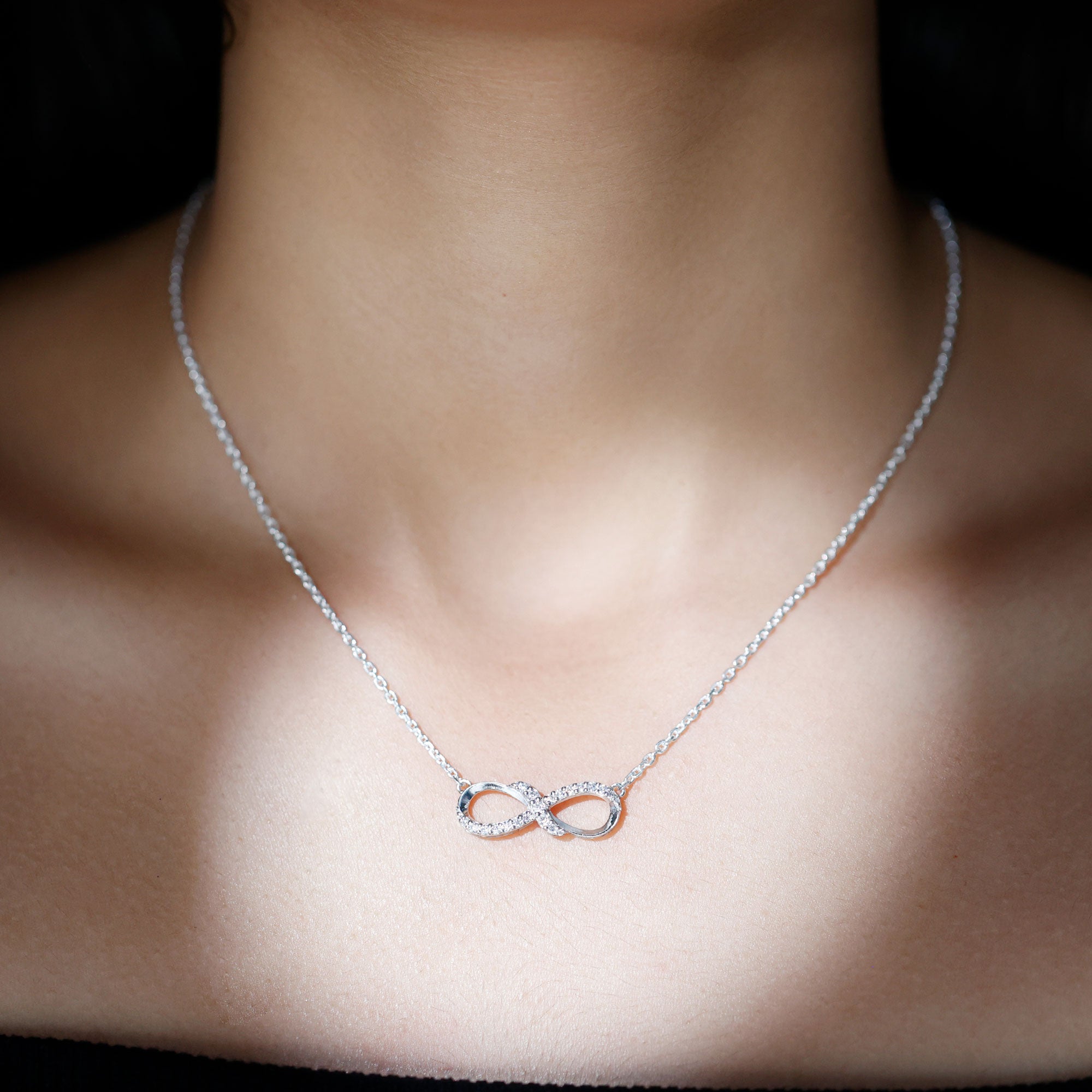 Moissanite Infinity Necklace with Silver Chain D-VS1 92.5 Sterling Silver - Rosec Jewels