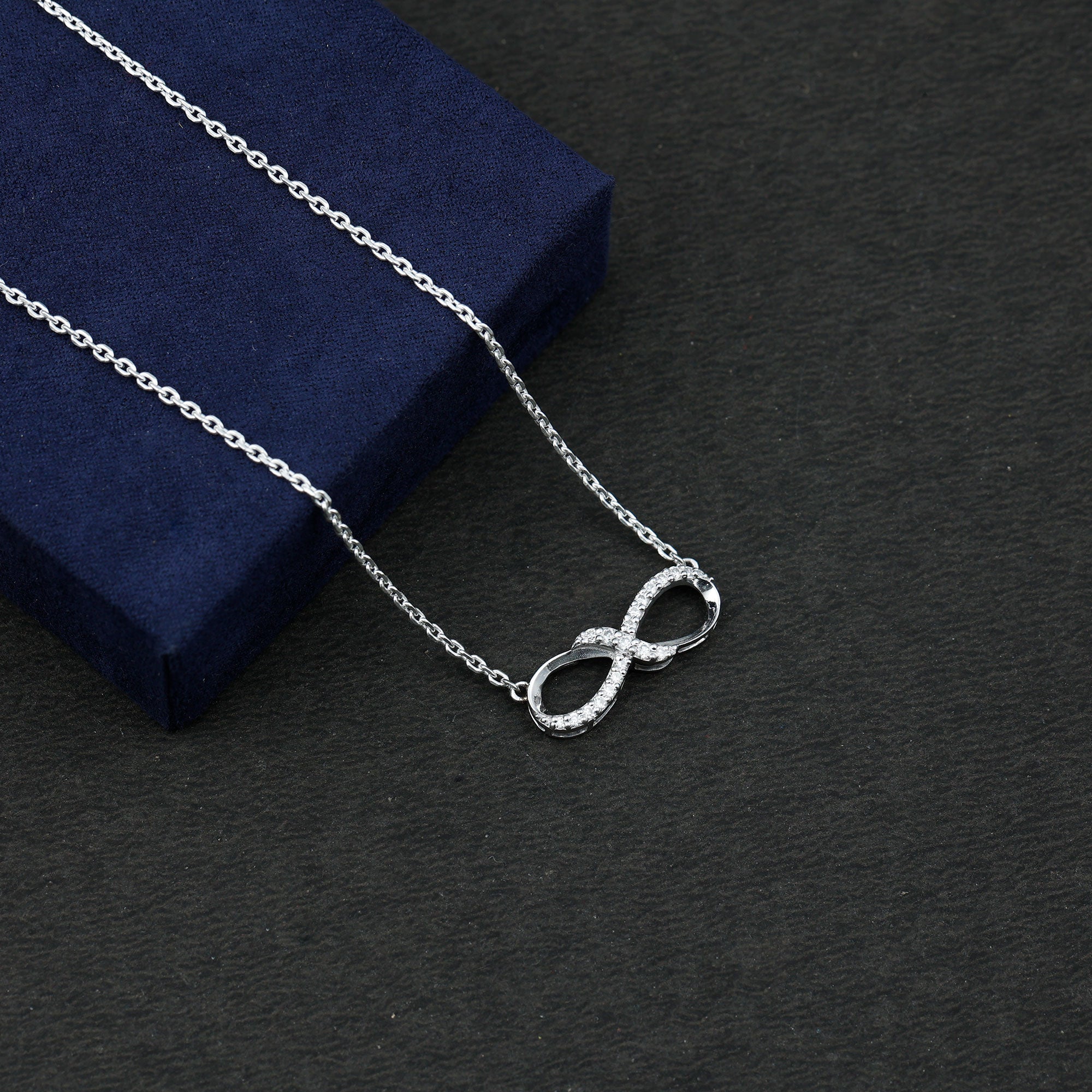 Moissanite Infinity Necklace with Silver Chain D-VS1 92.5 Sterling Silver - Rosec Jewels