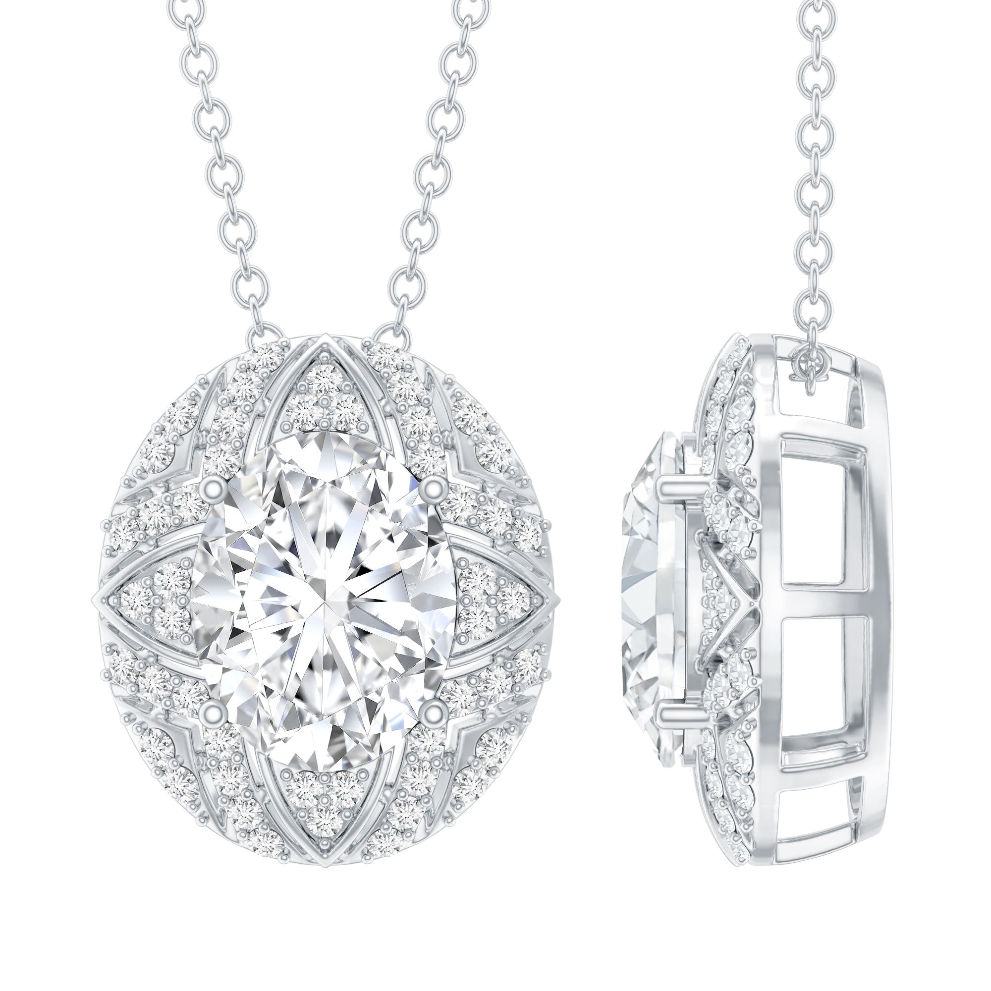 Art Deco Style 2 Carat Moissanite Designer Necklace with Silver Chain D-VS1 92.5 Sterling Silver - Rosec Jewels