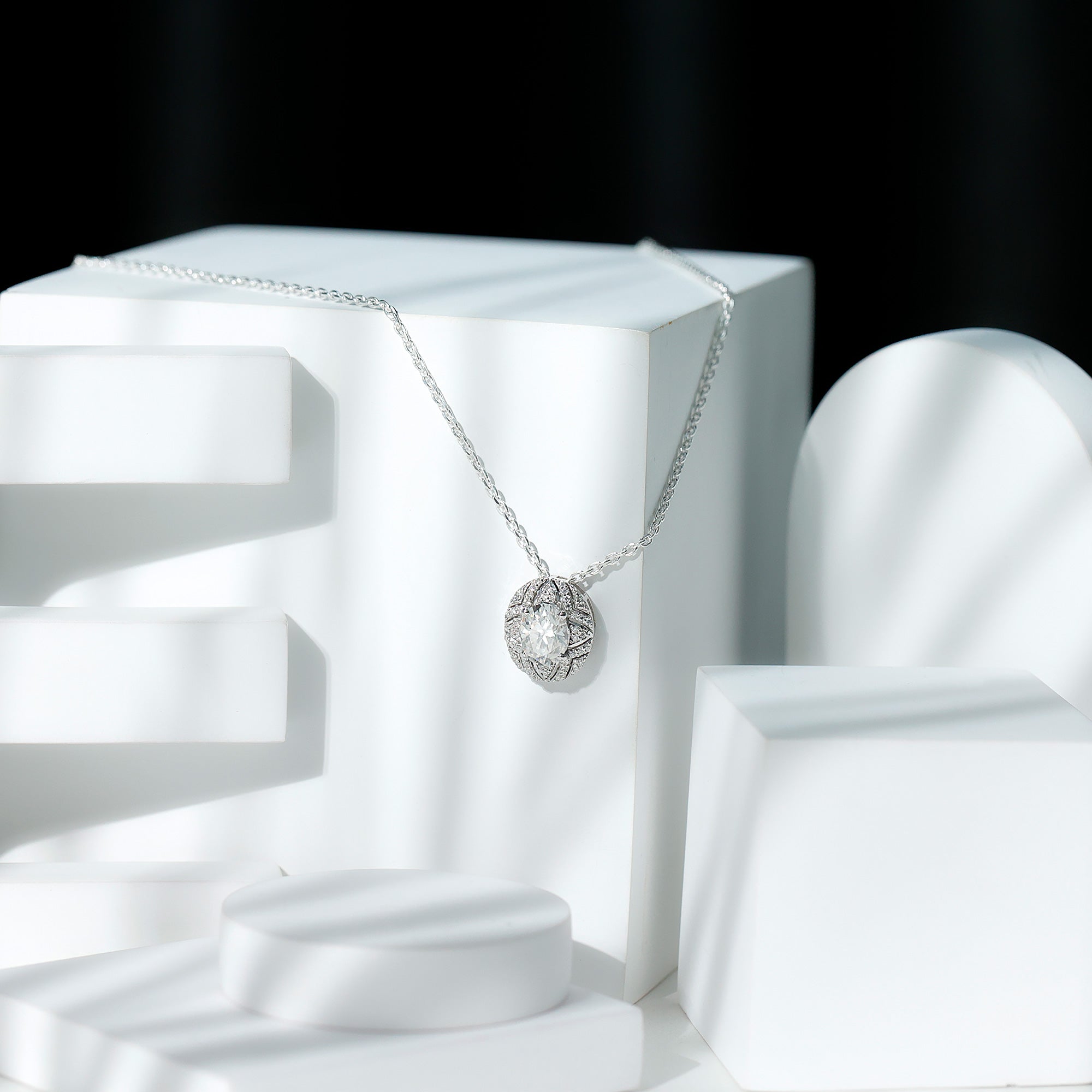 Art Deco Style 2 Carat Moissanite Designer Necklace with Silver Chain D-VS1 92.5 Sterling Silver - Rosec Jewels
