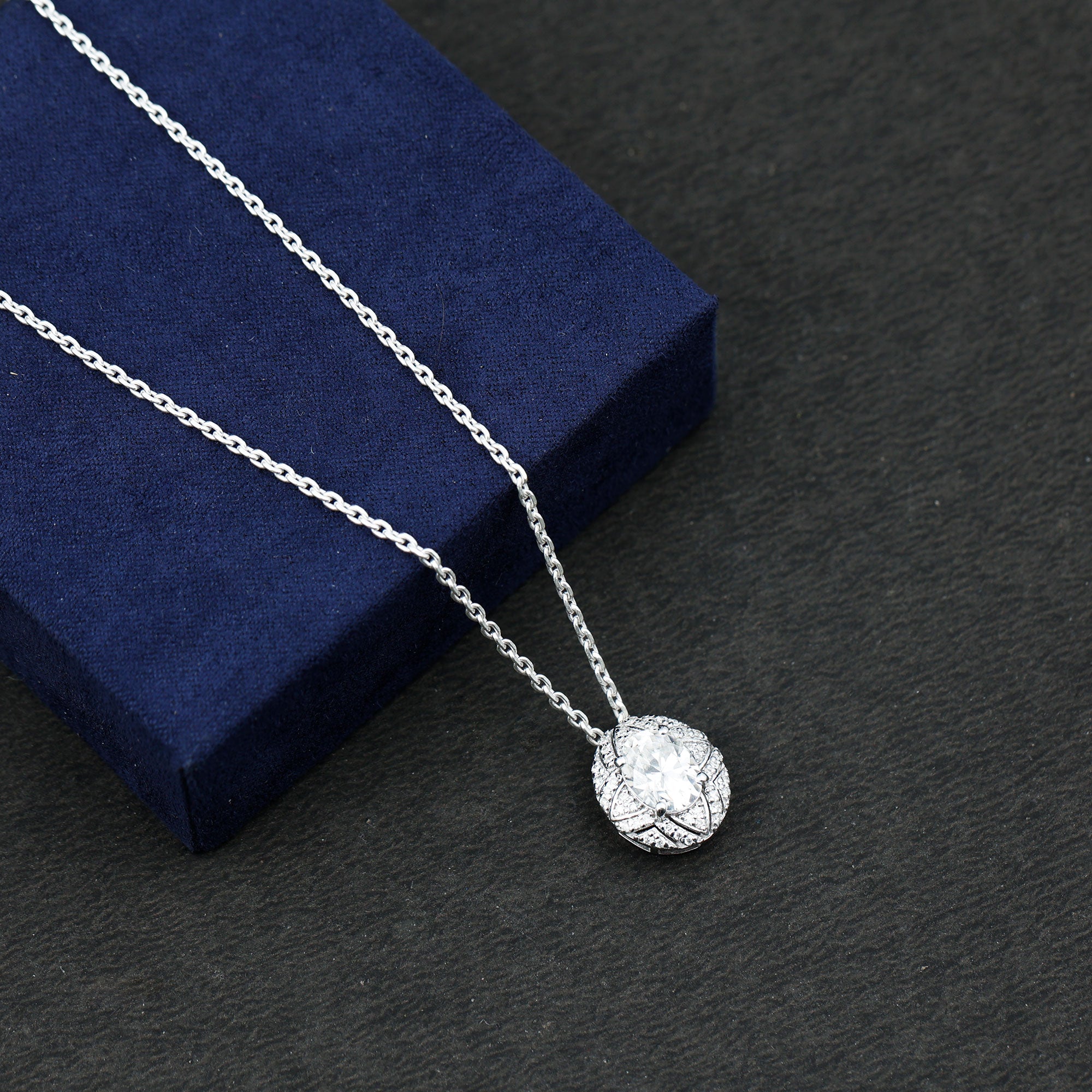 Art Deco Style 2 Carat Moissanite Designer Necklace with Silver Chain D-VS1 92.5 Sterling Silver - Rosec Jewels