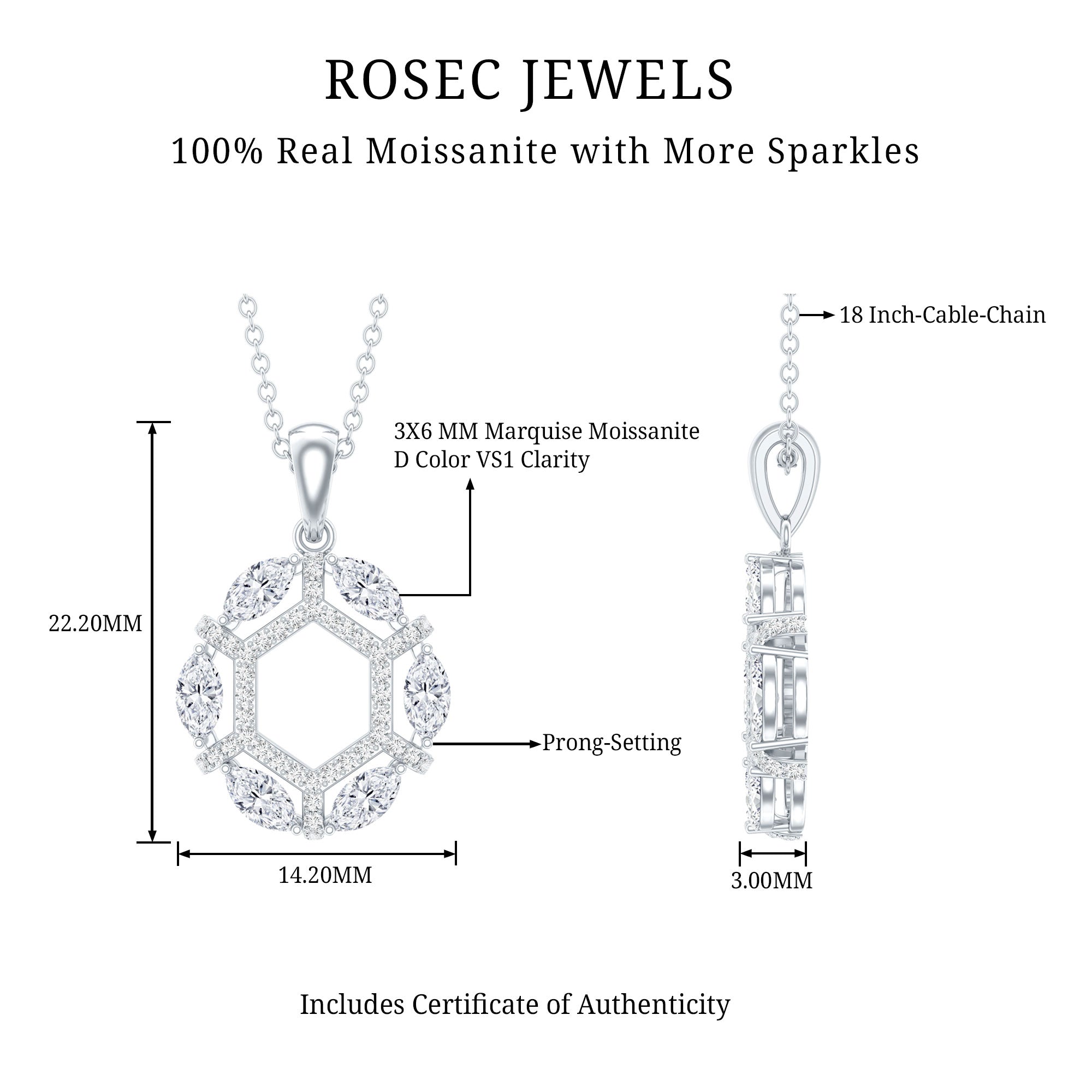 Womens Moissanite Designer Eternity Necklace with Silver Chain D-VS1 92.5 Sterling Silver - Rosec Jewels