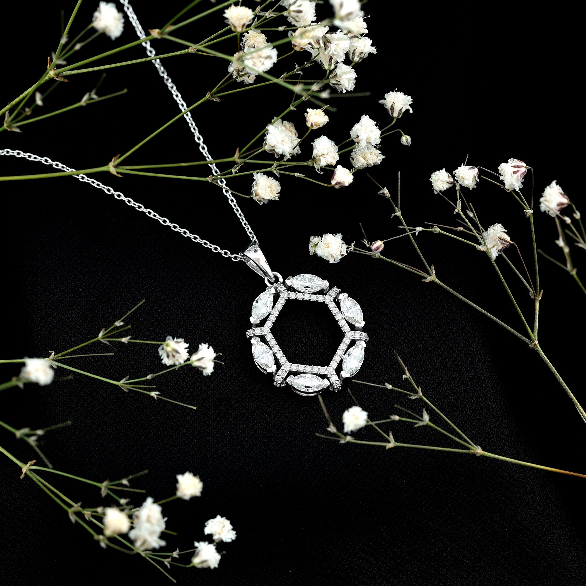 Womens Moissanite Designer Eternity Necklace with Silver Chain D-VS1 92.5 Sterling Silver - Rosec Jewels