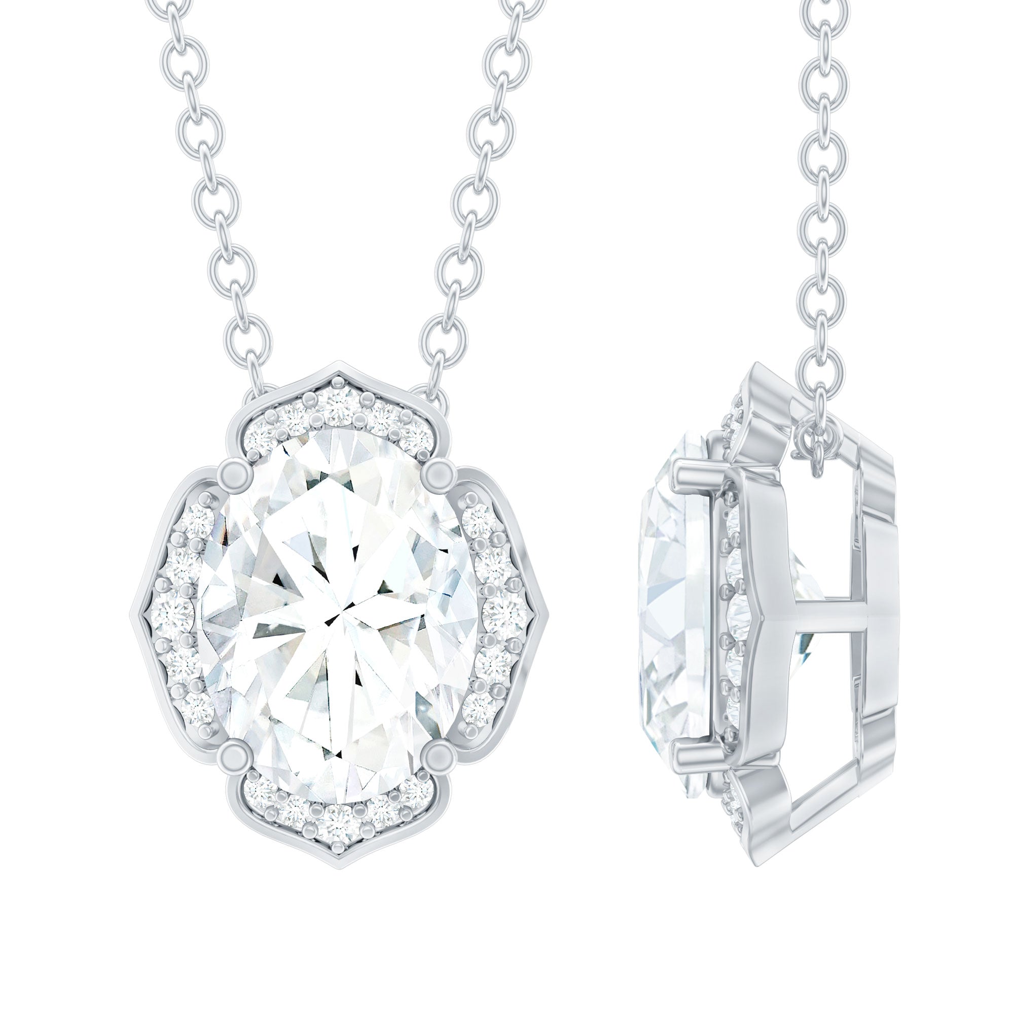 6X8 MM Moissanite Statement Necklace With Silver Chain D-VS1 92.5 Sterling Silver - Rosec Jewels