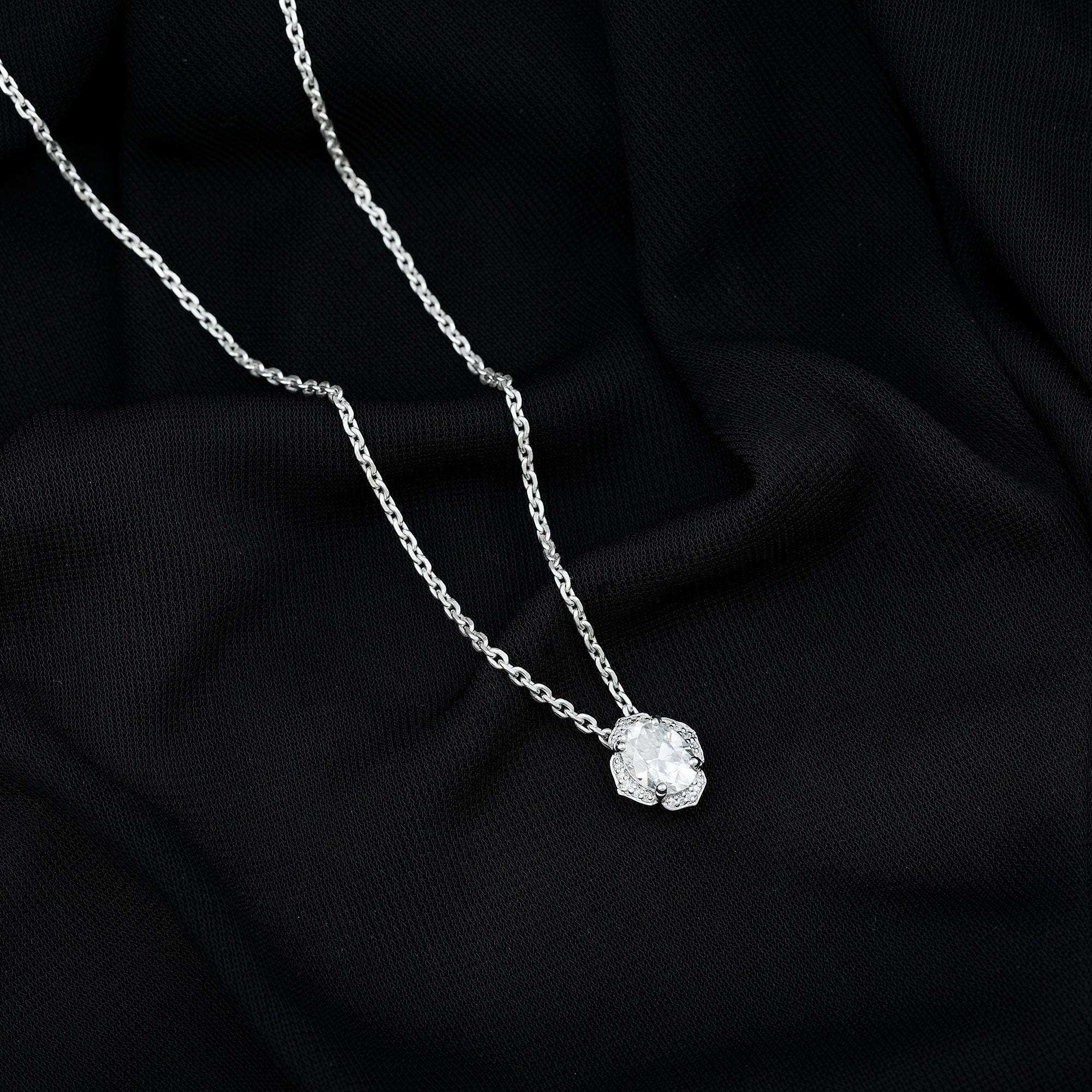 6X8 MM Moissanite Statement Necklace With Silver Chain D-VS1 92.5 Sterling Silver - Rosec Jewels